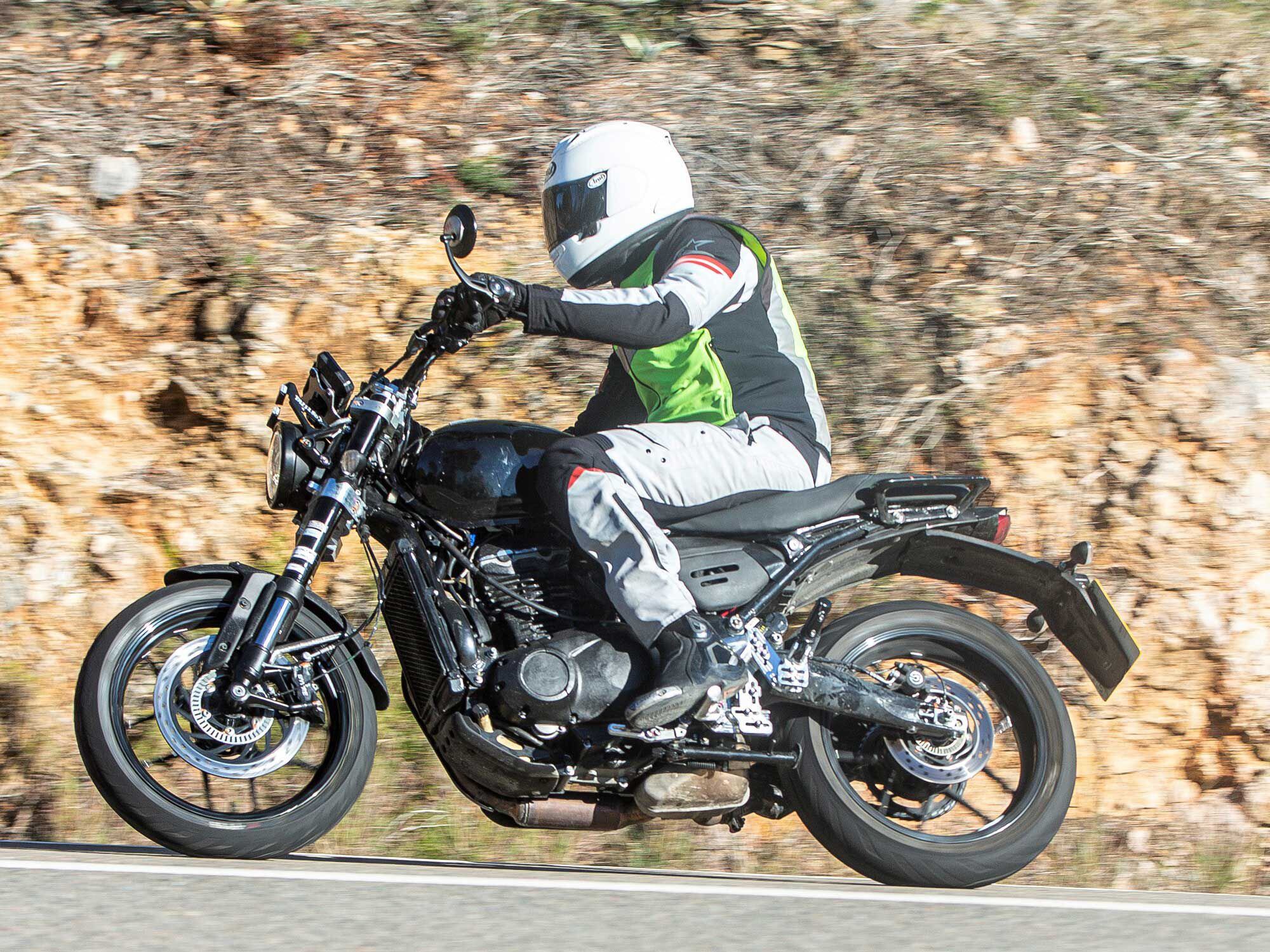 The more streetwise bike gets 17-inch wheels, an upside-down fork and a monoshock strut out back.