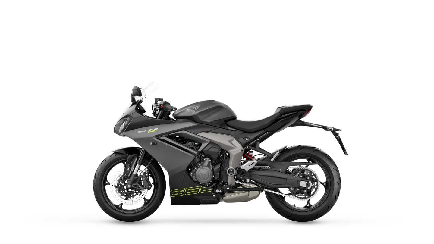 The 2025 Triumph Daytona 660 in Satin Granite/Satin Jet Black ($9,320).