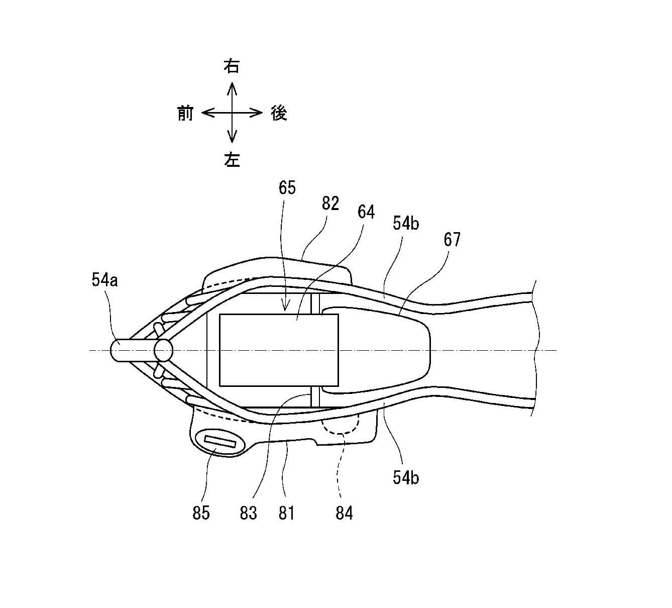 Drawings show that the Eliminator Hybrid will get two fuel tanks (labeled 81 and 82) on the outside of the trellis frame.