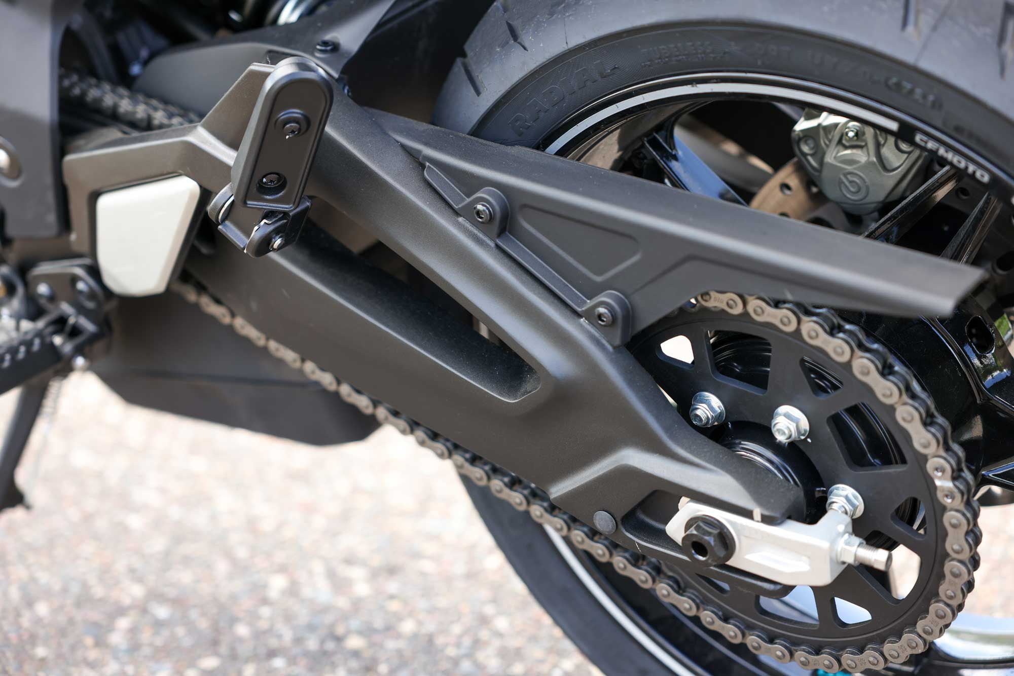 The 700CL-X’s rear swingarm.