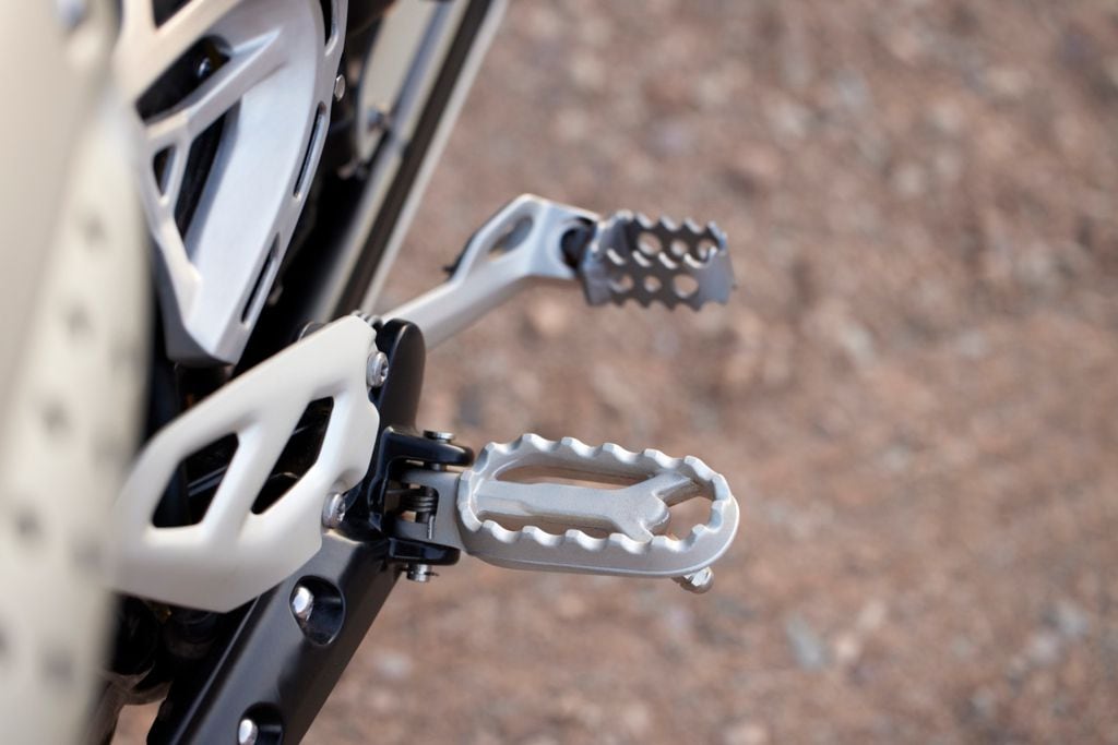 The 1200 XE’s rear brake lever can be adjusted for better accessibility while standing riding.