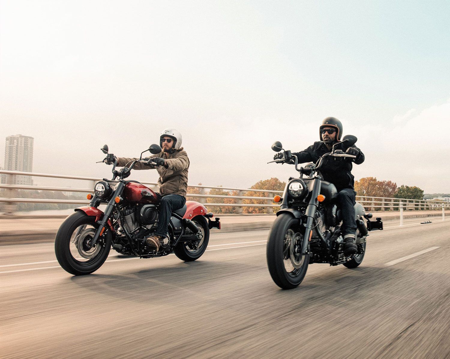 The Chief Bobber Dark Horse comes in Black Smoke, Titanium Smoke, and Sagebrush Smoke.