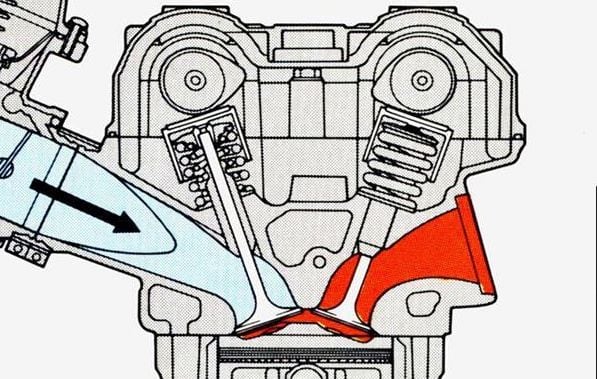 Honda’s RC30 V-4 was pretty exotic for a 1988 streetbike, with its 38-degree included valve angle and compact combustion chamber. But just a few years later, when the RC45 showed up, the valve angle had narrowed to 26 degrees.