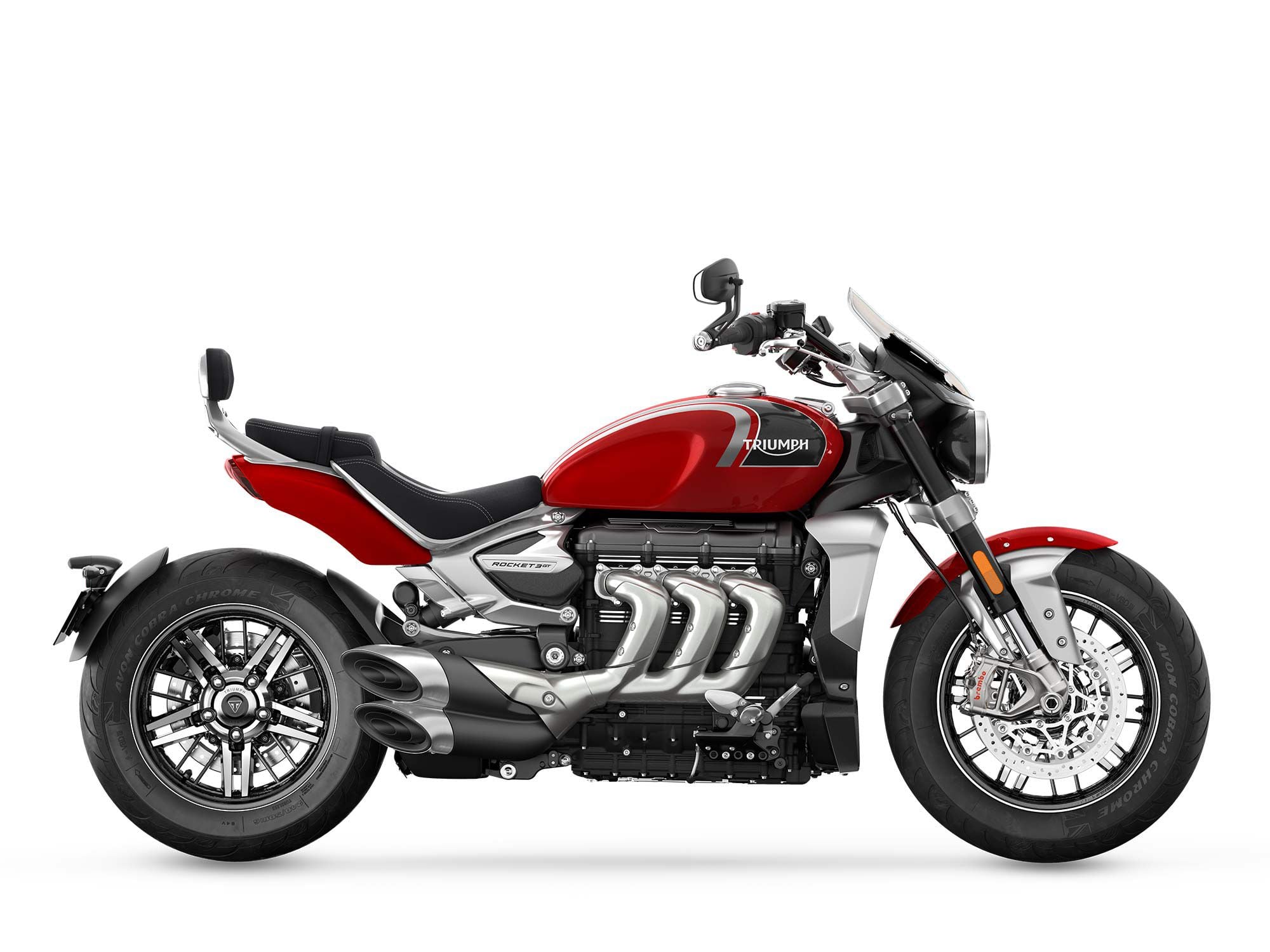 The Rocket 3 GT is now available in two new color schemes: Sapphire Black and this Carnival Red/Sapphire Black.