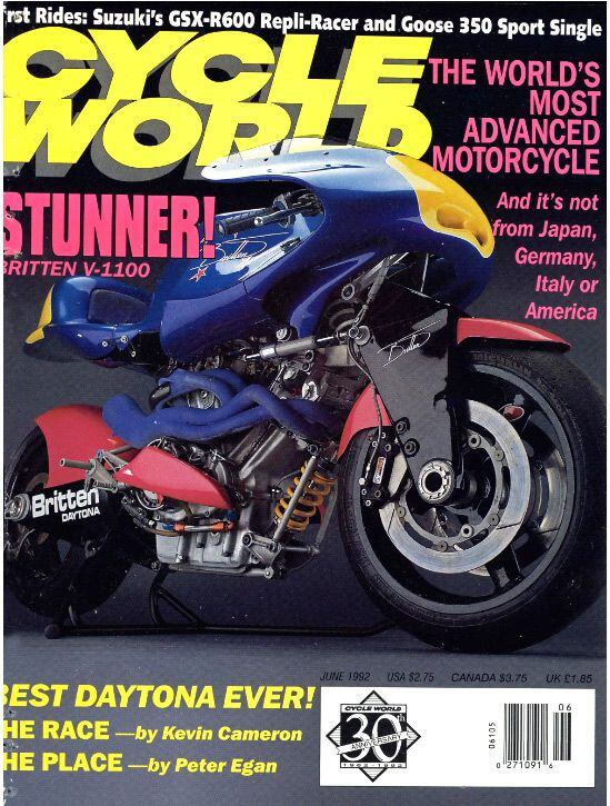 The Britten graced the cover of <i>Cycle World</i> in June of 1992, and has to be one of the most memorable covers of all time.