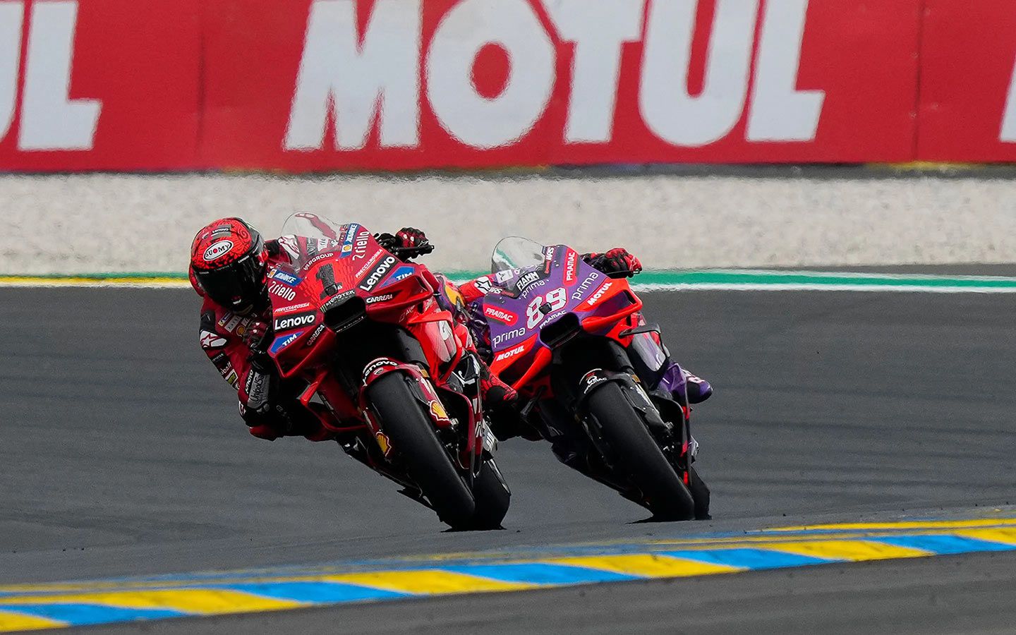 Bagnaia led much of the French Grand Prix, but ended up third after two brave passes from his Ducati-mounted rivals.