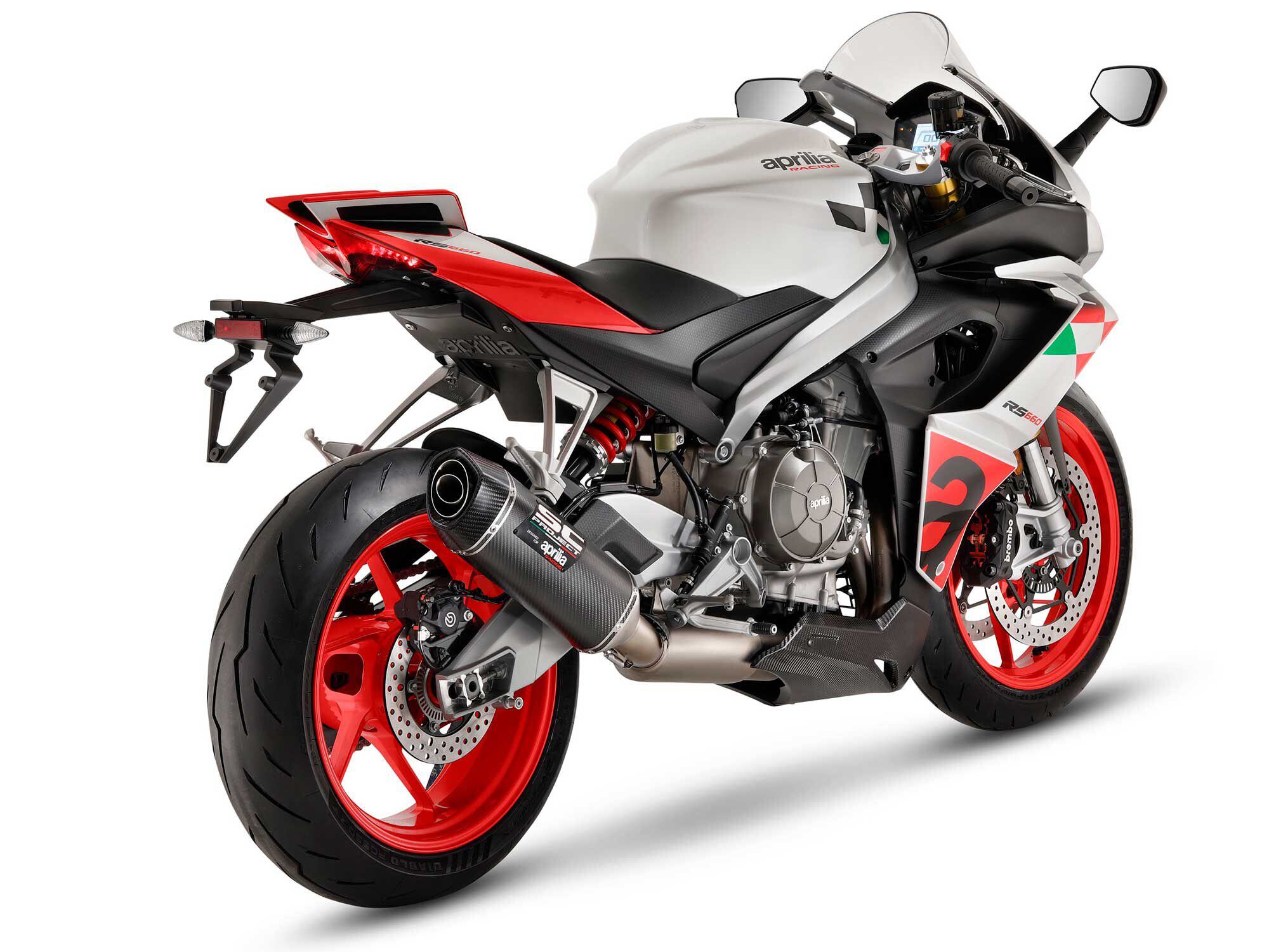 Aprila says the SC-Project exhaust fitted to the RS 660 Extrema is street-legal.