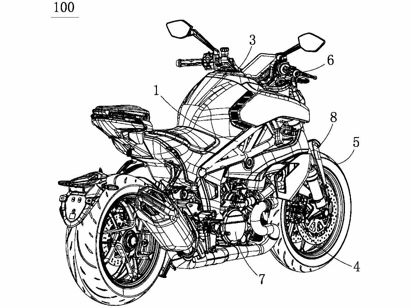 The huge exhaust silencer partially obscures the view of the open wheel and single-sided swingarm.