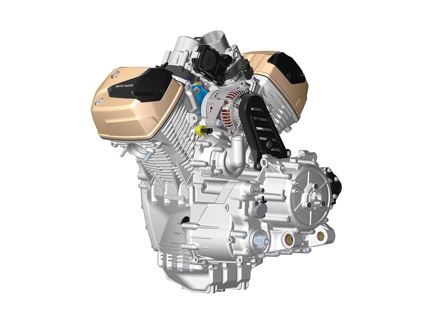 CAD images of Moto Guzzi’s new V100 Mandello engine show how compact this new liquid-cooled design is.