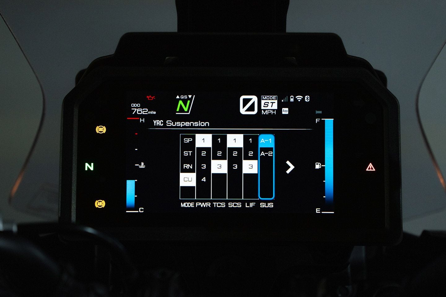 The GT+’s modes and rider aids are easy to alter with the new interface.
