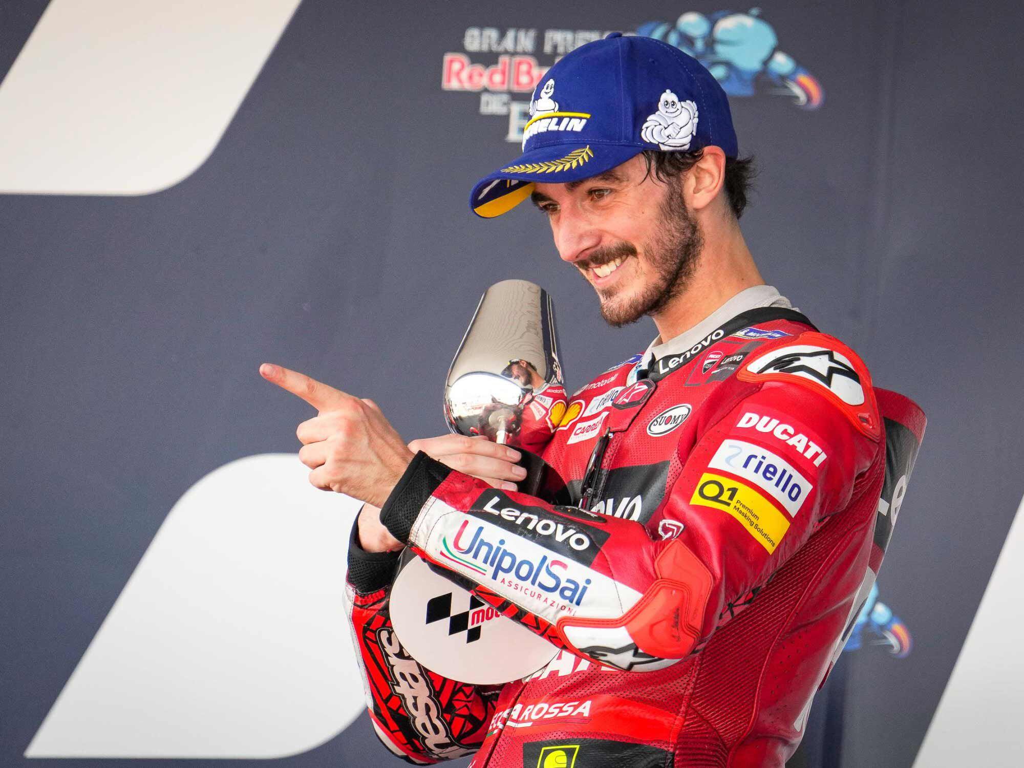 “Pecco” Bagnaia set a new lap record at Jerez during qualifying. “It was a perfect lap, maybe the best I’ve ever done in my career. I was able to push hard and the bike followed me perfectly.”
