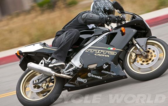 This 2007 Cagiva Mito 125 was stuffed with a Honda CRF450X engine, and tested in the March 2011 issue of <i>CW</i>.