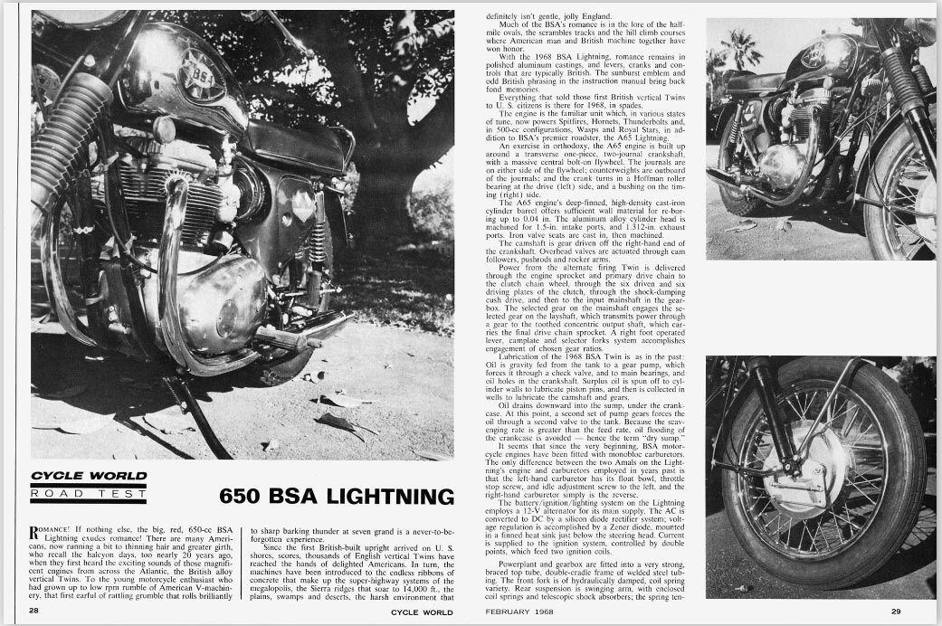 <i>Cycle World</i> tested the BSA Lightning in 1968.