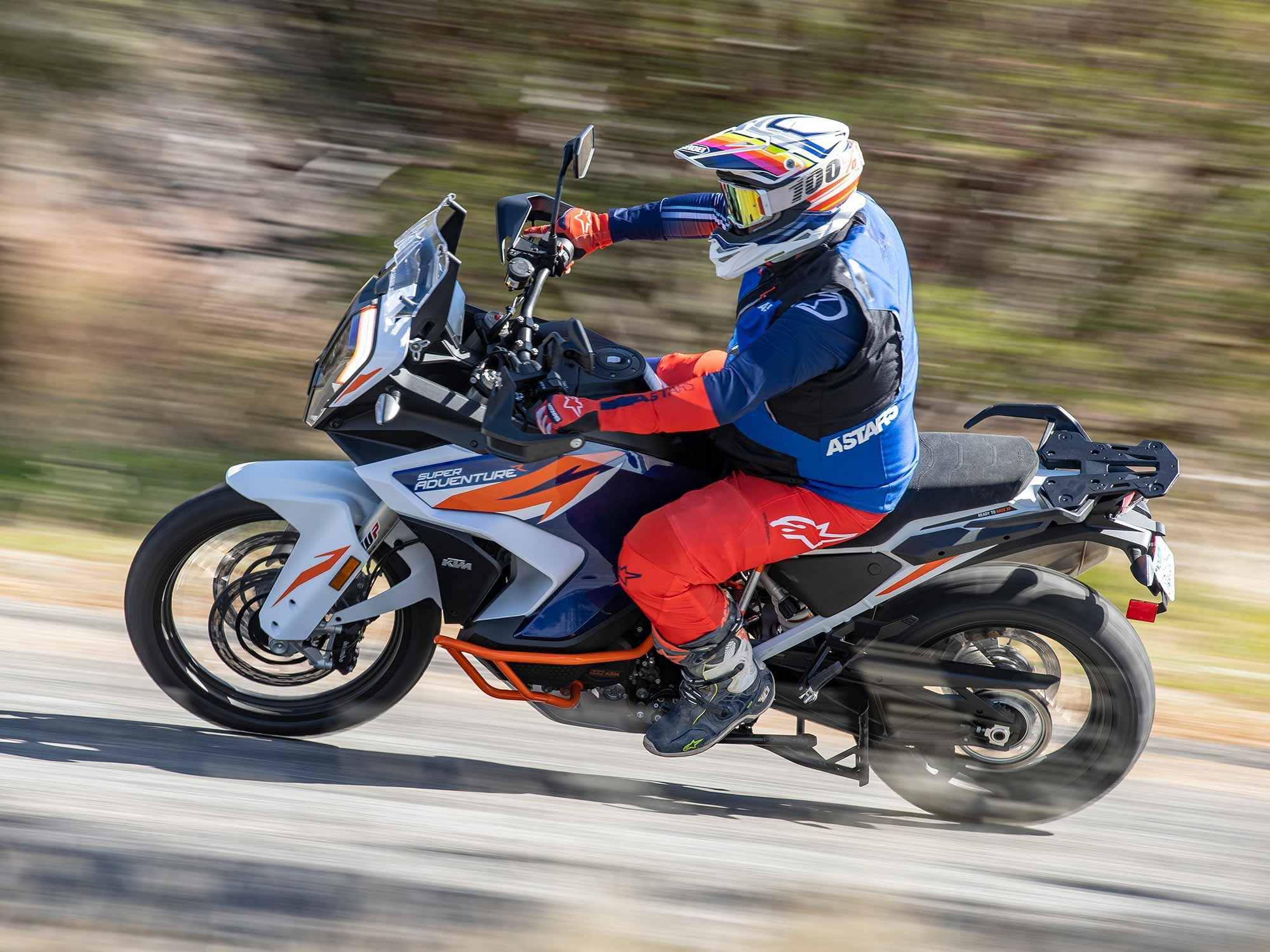 On the road, the Super Adventure R is a competent handler despite chunky adventure tires and a 21-inch front wheel.