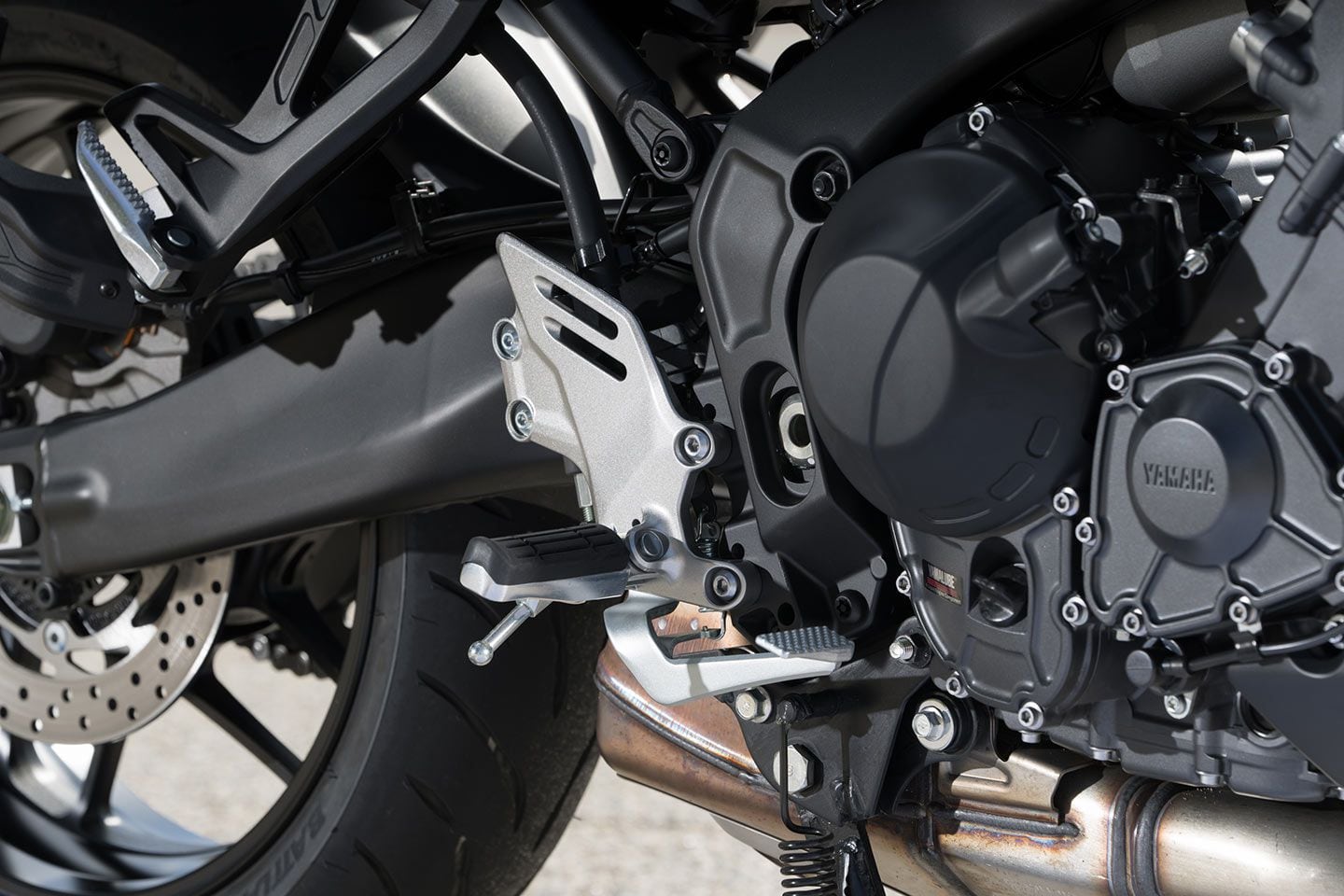 Adjustable footpegs allow two settings, a high and low position.