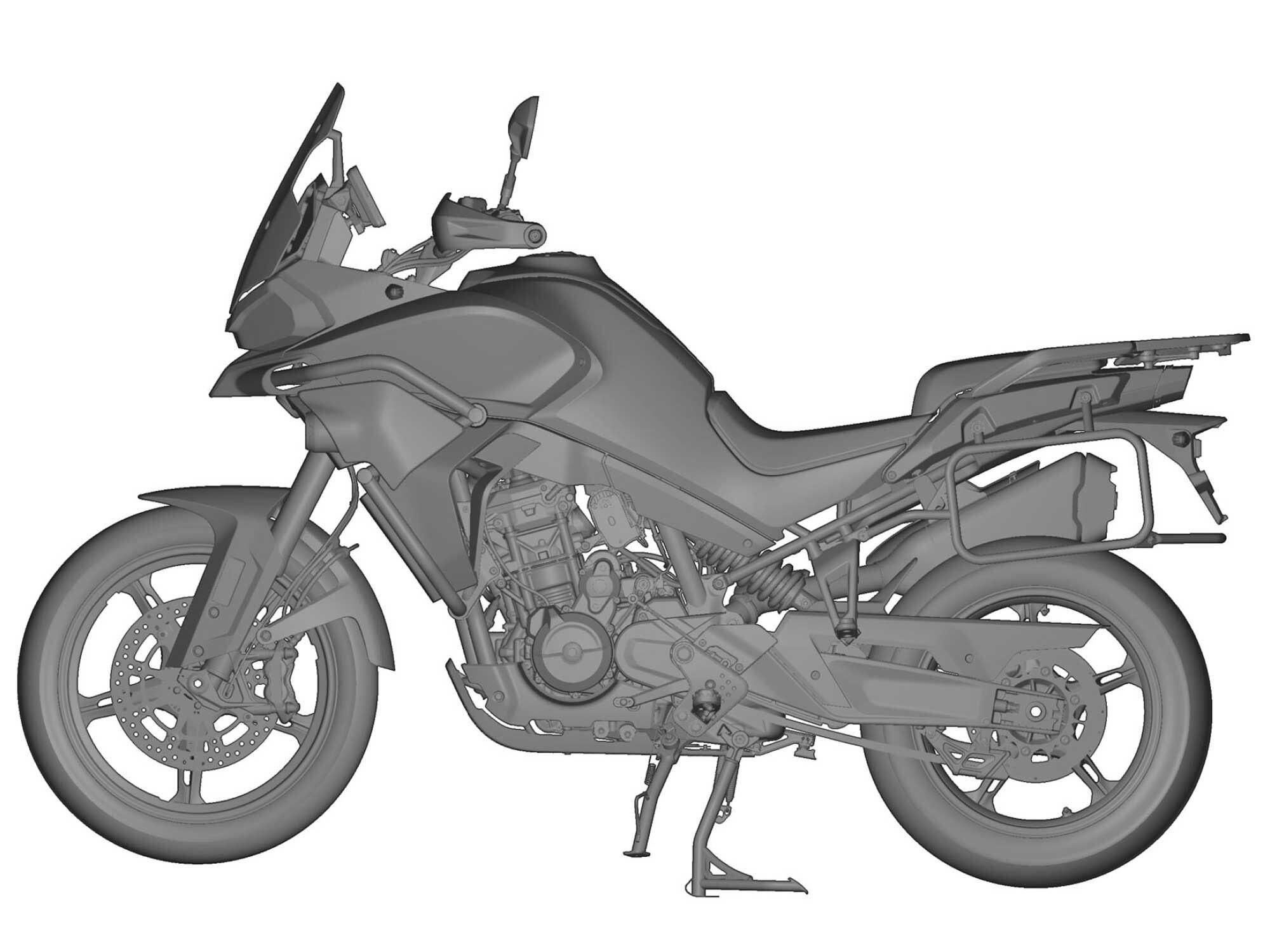 The MT800 design renders clearly show an adventure-style motorcycle based on the KTM Adventure.
