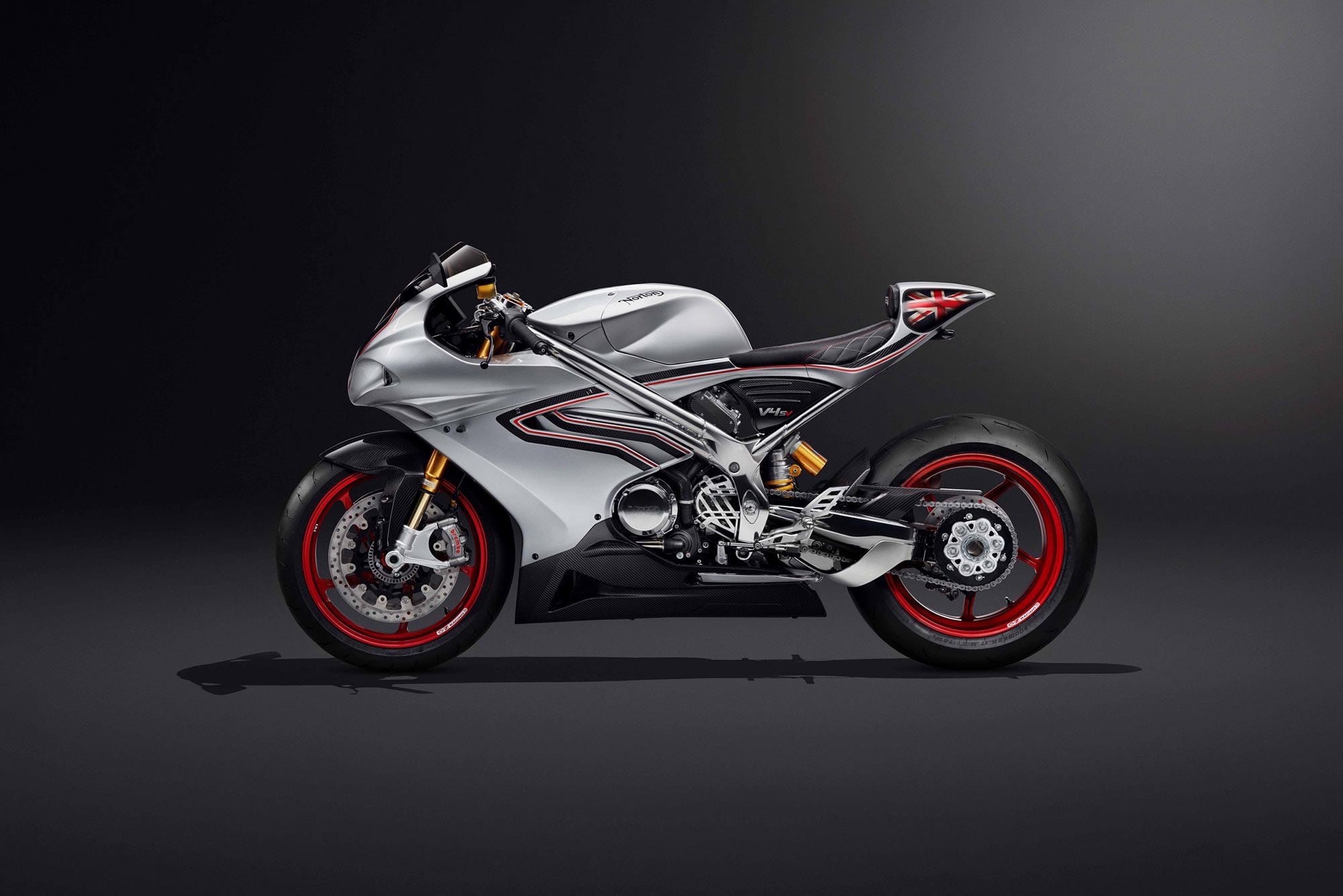 The 1,200cc model retains the handmade aluminum chassis and carbon bodywork of the original V-4, but detunes the engine to make a claimed 185 hp.