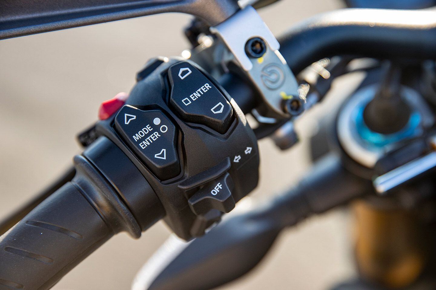 Ducati’s left-bar control pod isn’t as intuitive as on the new Multistrada, but is still logical with some practice. Where is cruise control Ducati?