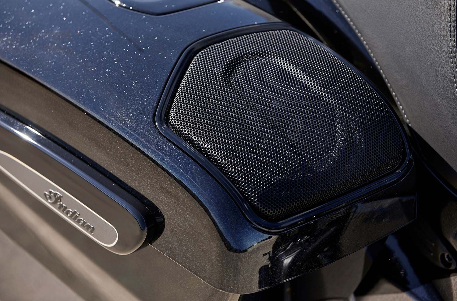 Standard 400-watt audio system includes integrated speakers in fairing and saddlebags.
