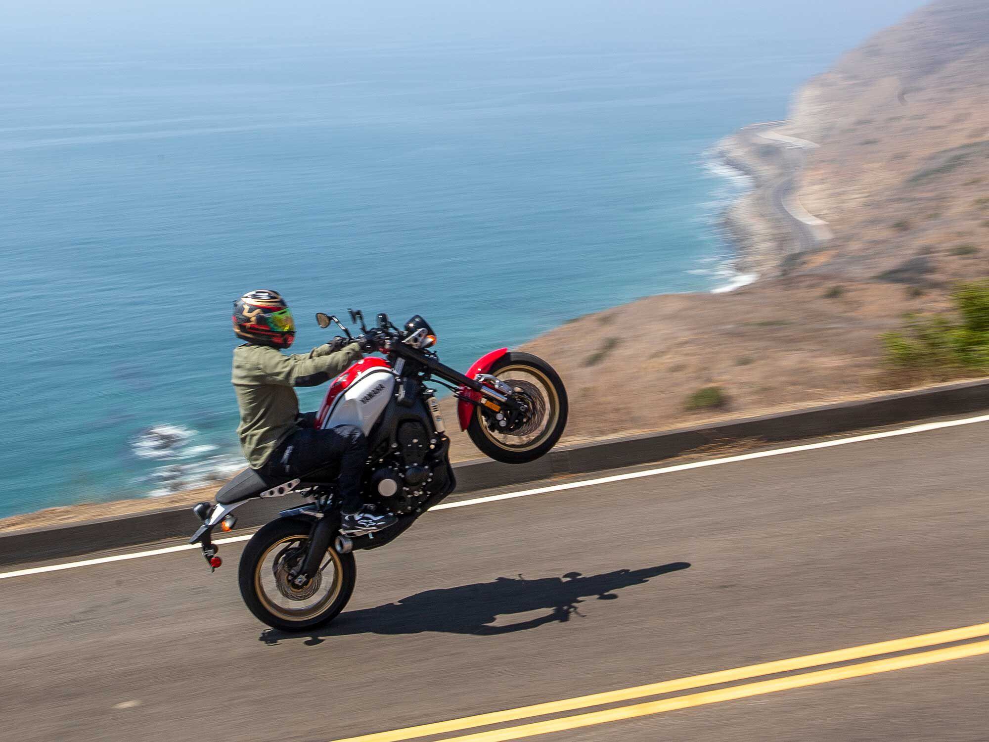 Road Test Editor Michael Gilbert demonstrating one of the XSR’s more practiced tricks along the Malibu coastline.