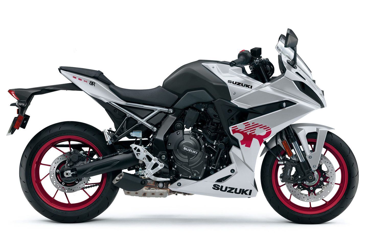 The 2024 Suzuki GSX-8R in white.