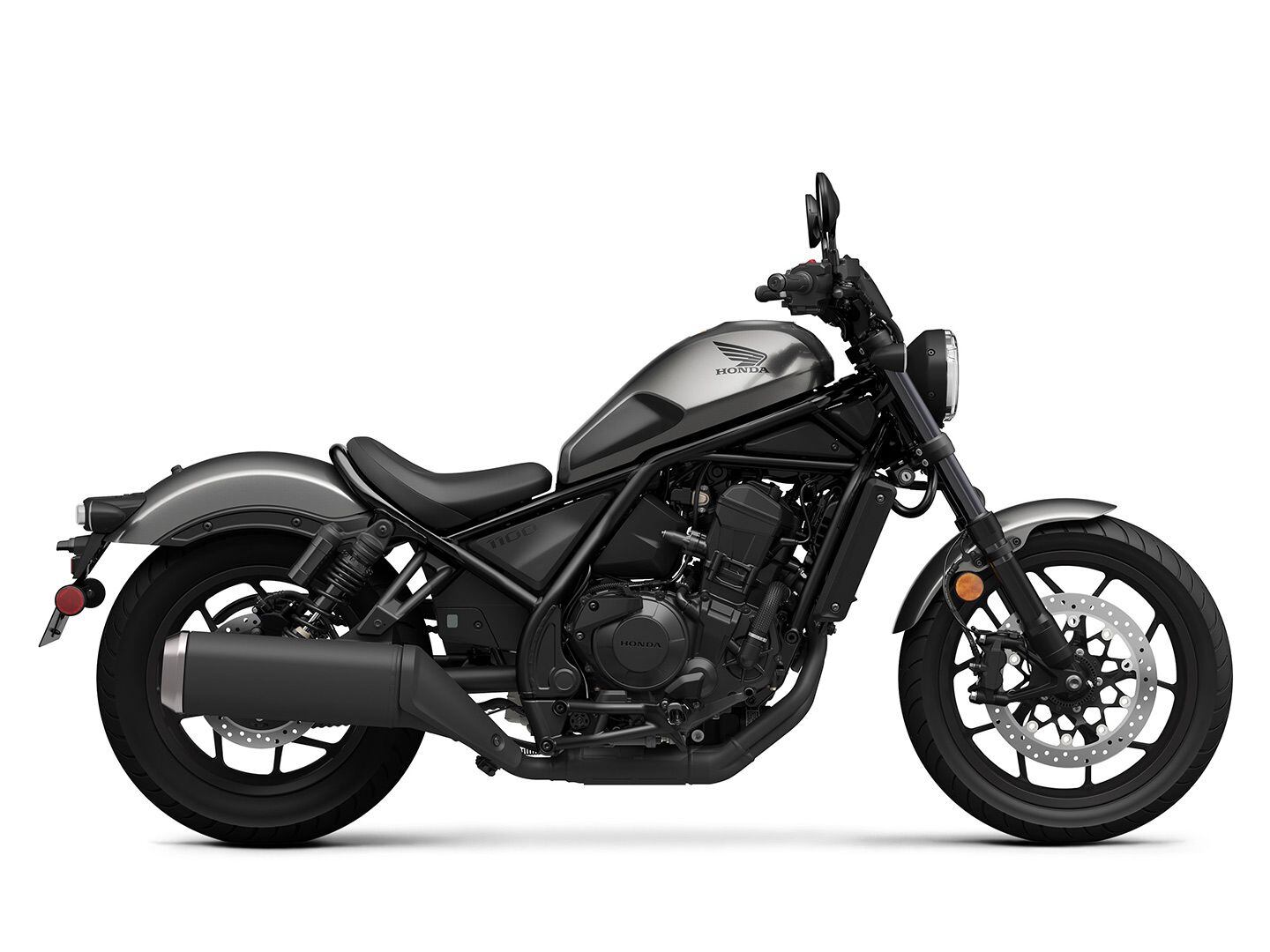The 2023 Rebel 1100 in Iridium Gray Metallic. This is the six-speed manual version. Tweaked and modified to suit the cruiser vibe, the Rebel’s engine has unique engine mapping, a 20 percent larger flywheel for increased inertia, and revised camshaft profiles that give what Honda calls “power pulses,” as though to further mimic the feel of a V-twin.