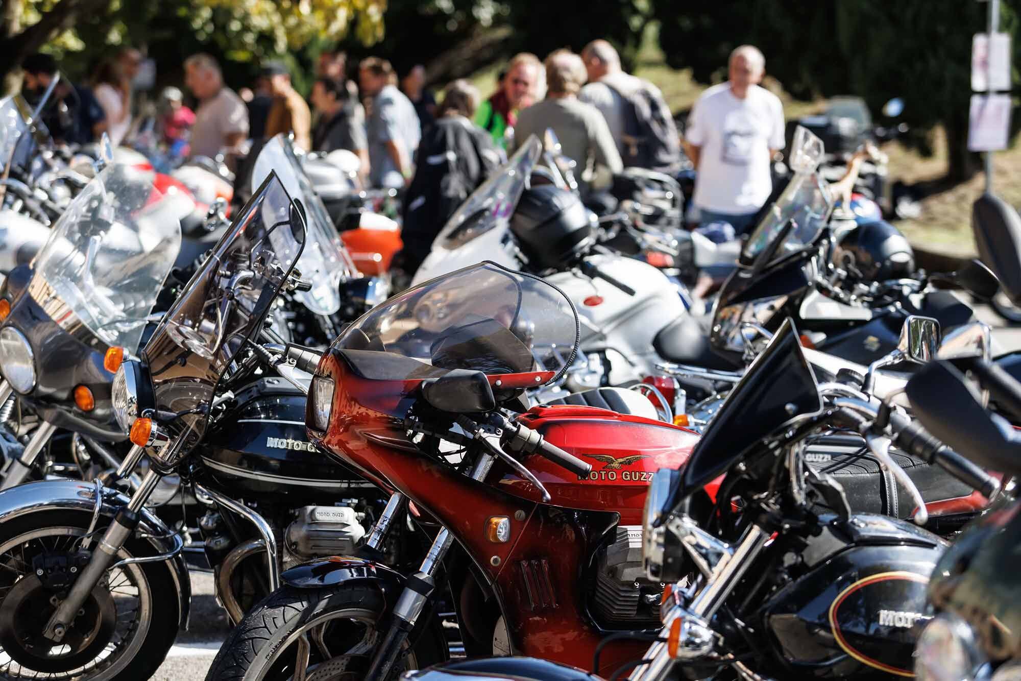 You’d swear that every Moto Guzzi ever built had come home to roost at the 100th/101st birthday reunion. Guzzi riders are a notoriously loyal bunch.