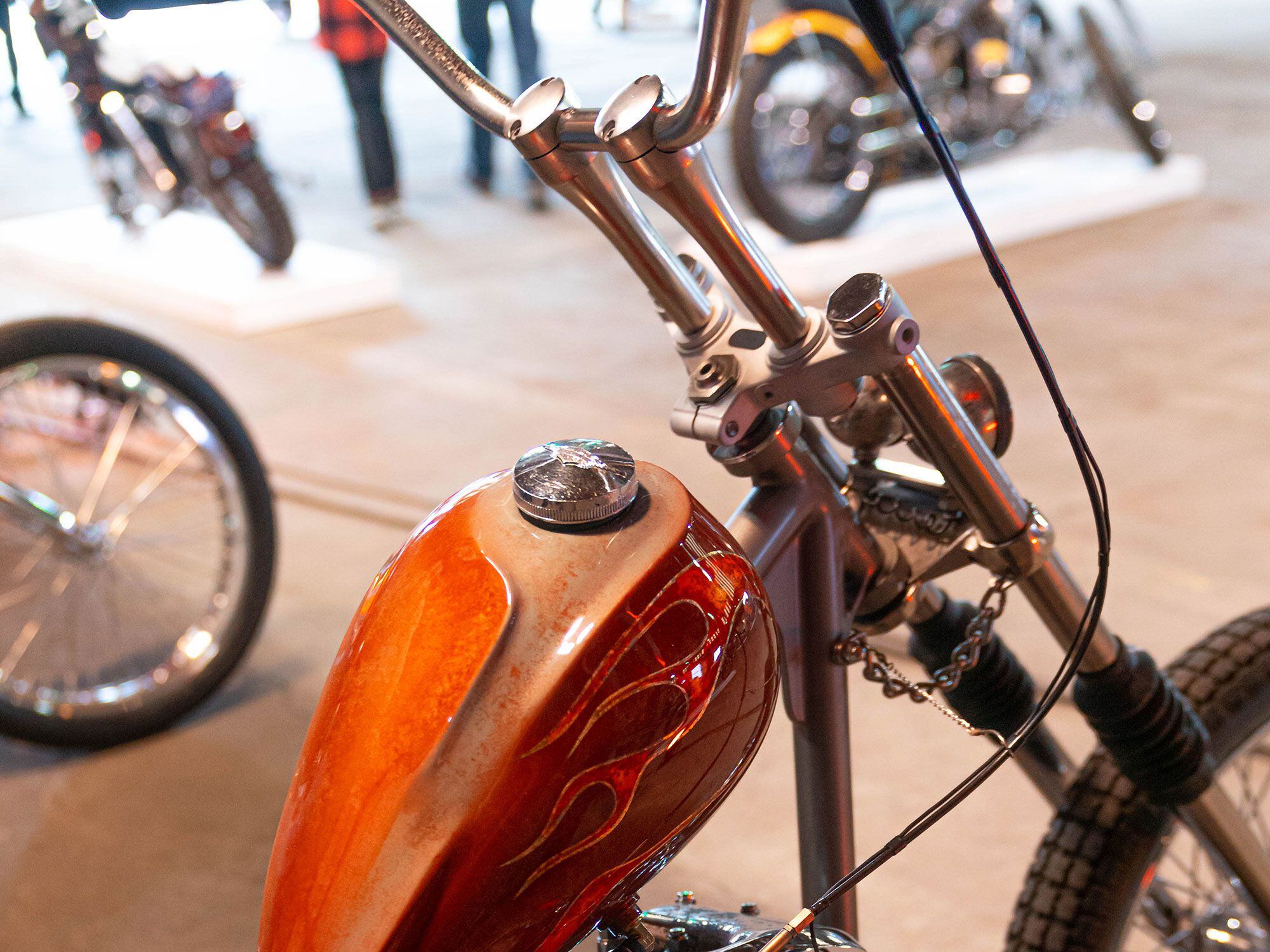 Dirty Adam Baumker’s 1973 Shovelhead took him six years to build, sporting a sweet vintage pair of narrowed Husqvarna handlebars.