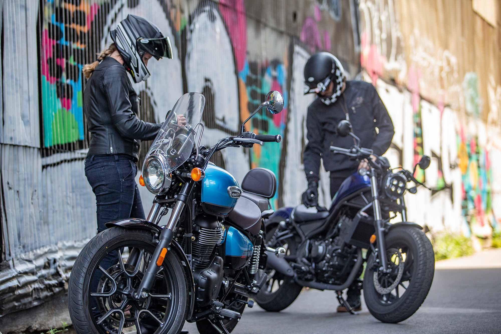 Test riders Serena (front) and Morgan (back) gearing up.