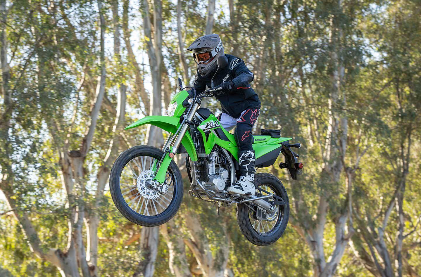 The 2024 Kawasaki KLX300 is capable of circulating a motocross track.