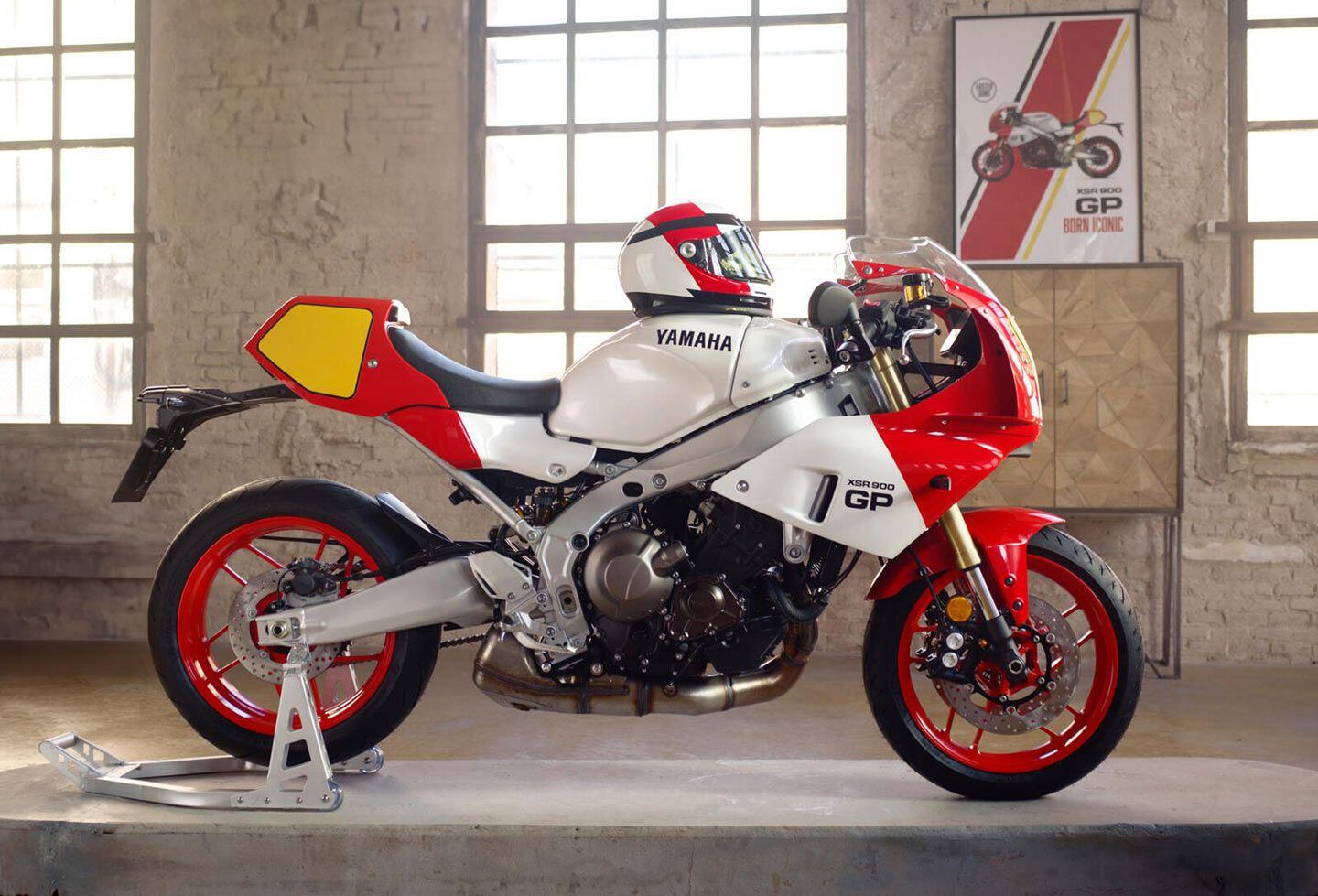 The standard XSR900’s 890cc CP3 engine carries over to the 2024 GP variant unchanged, though Yamaha says the GP’s front cowling increases top speed.