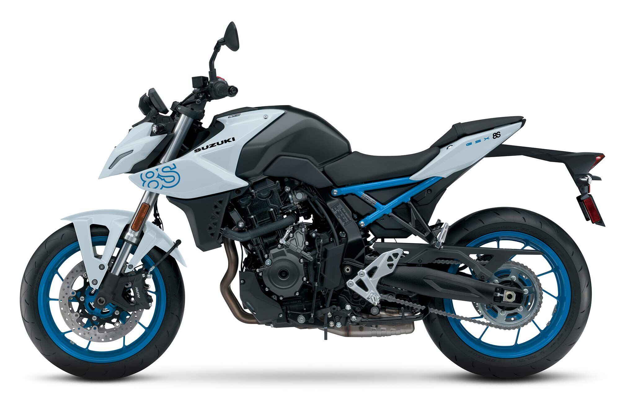 The 2023 Suzuki GSX-8S in white.