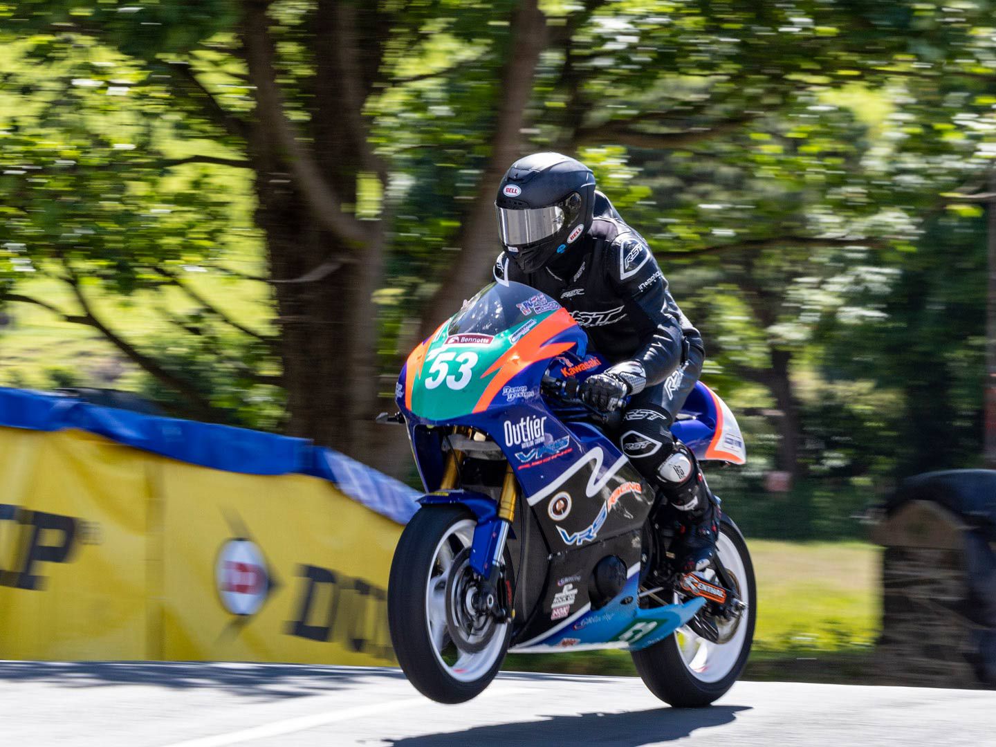 American Pete Murray launches his Kawasaki Ninja 650 over Ballaugh Bridge.