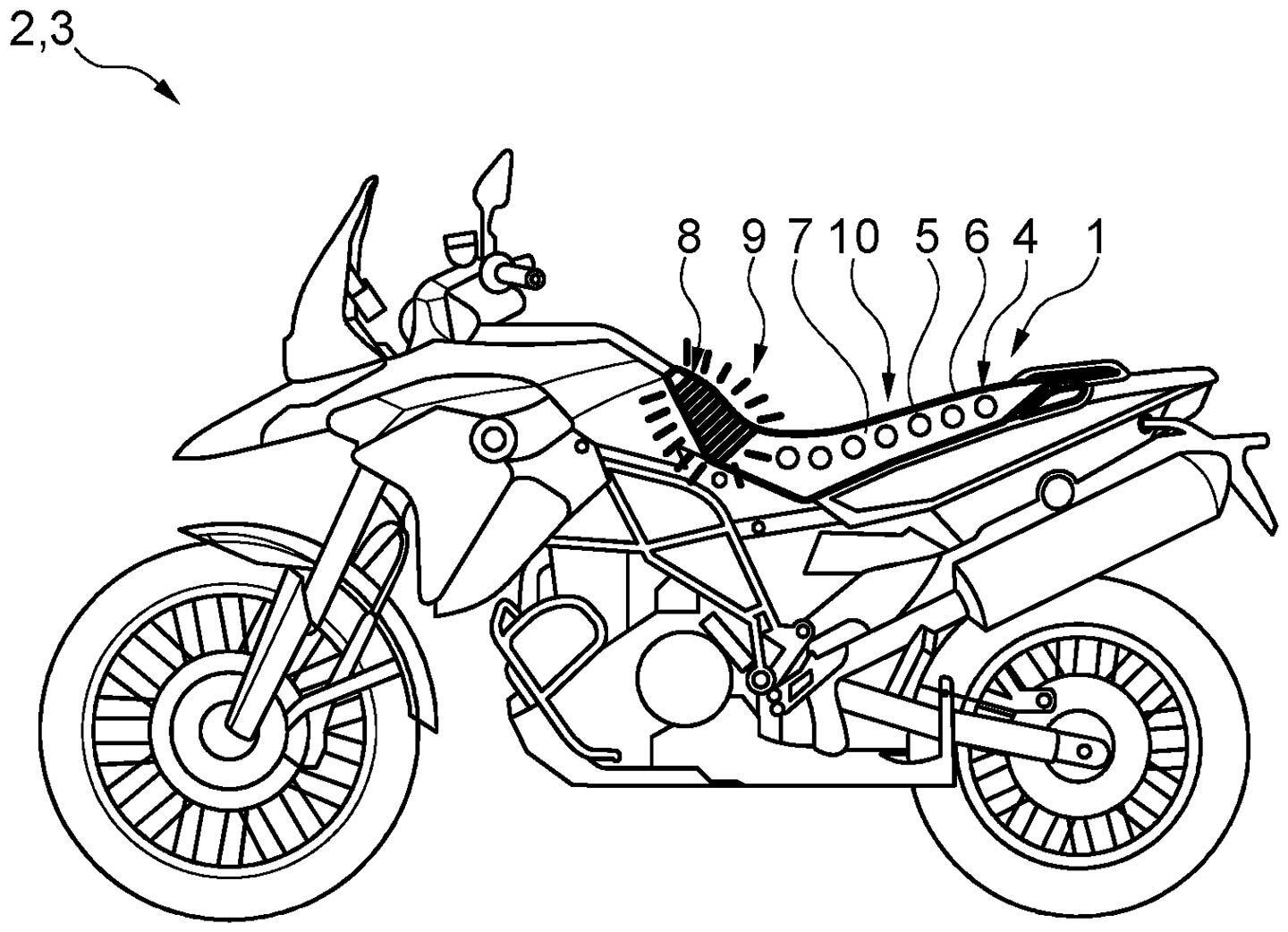 The second idea would simply illuminate in red a part of the seat that the rider can see.