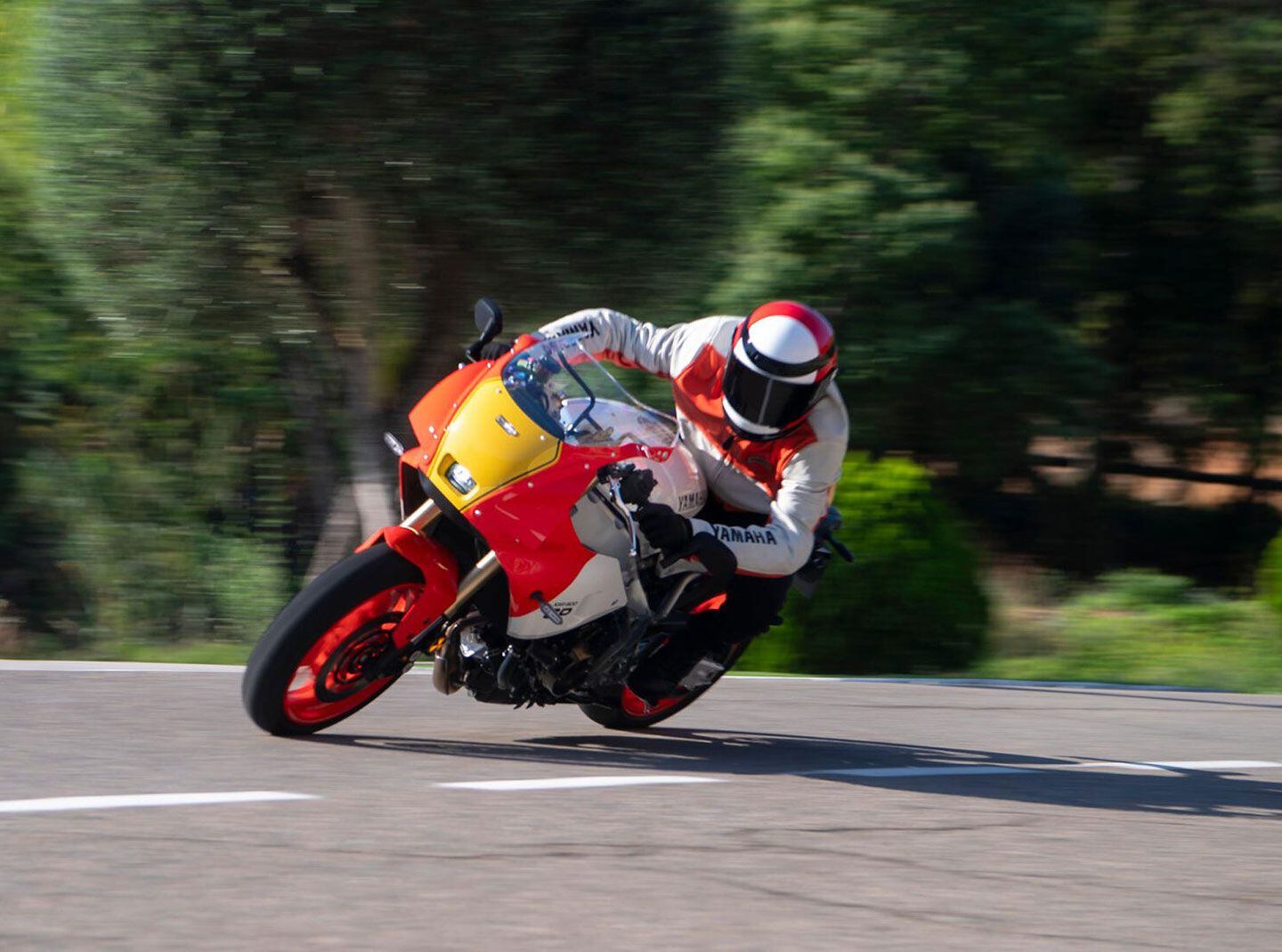 The Deltabox-style frame on the GP is tuned to improve stability in turning and front end feedback, says Yamaha.