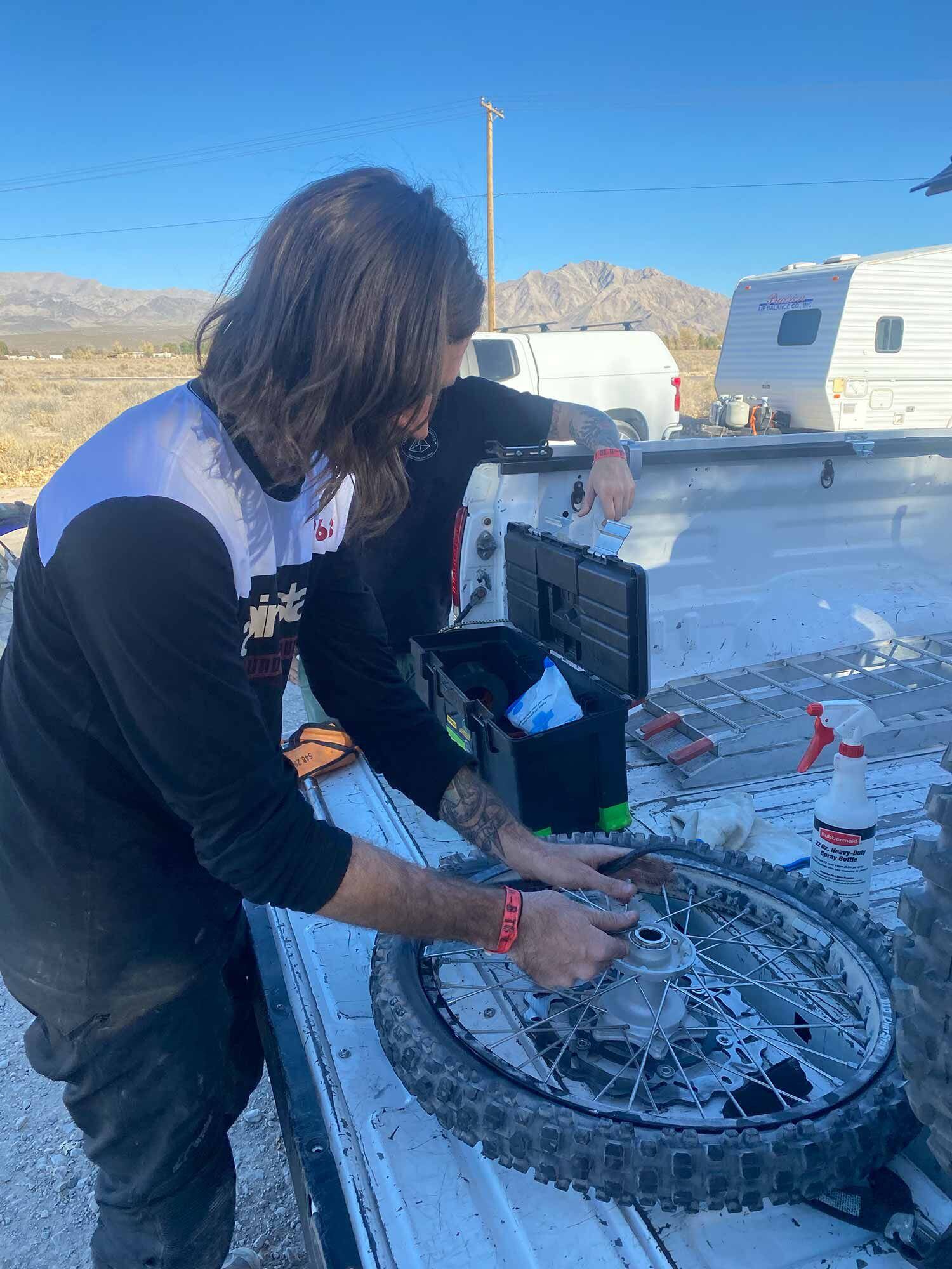 Tire changes are much easier when you’re out of the dirt.