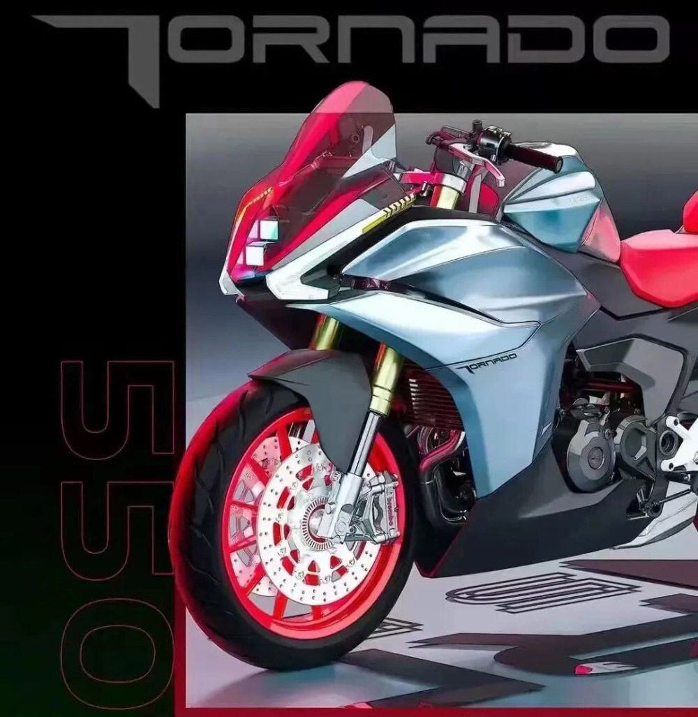 The Tornado 550 appears to share its parallel-twin engine with MV Agusta’s Lucky Explorer 5.5, though it’s wrapped in much sportier bodywork.