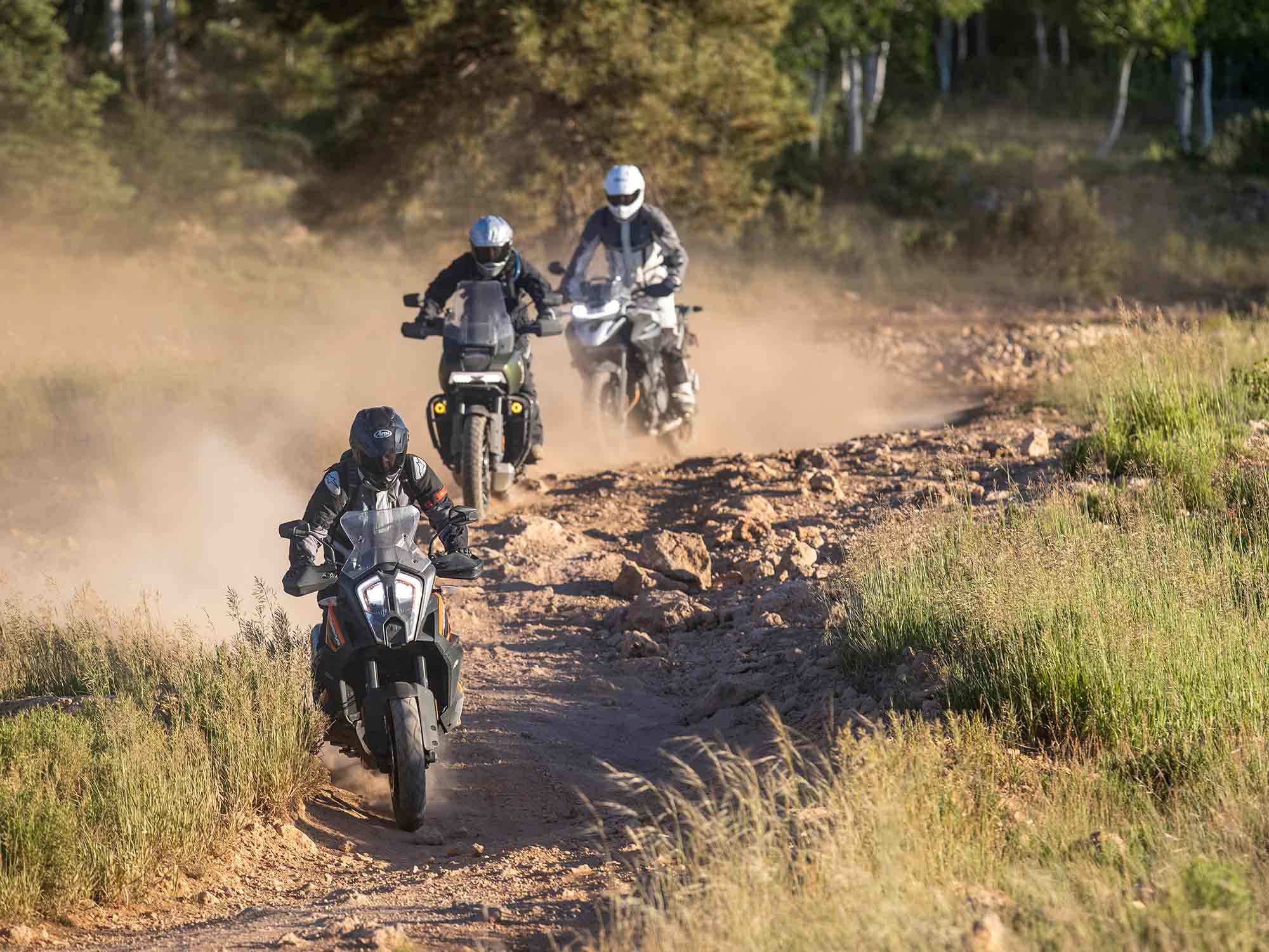 Flagship adventure bikes from three manufacturers head to head to head on asphalt and dirt.