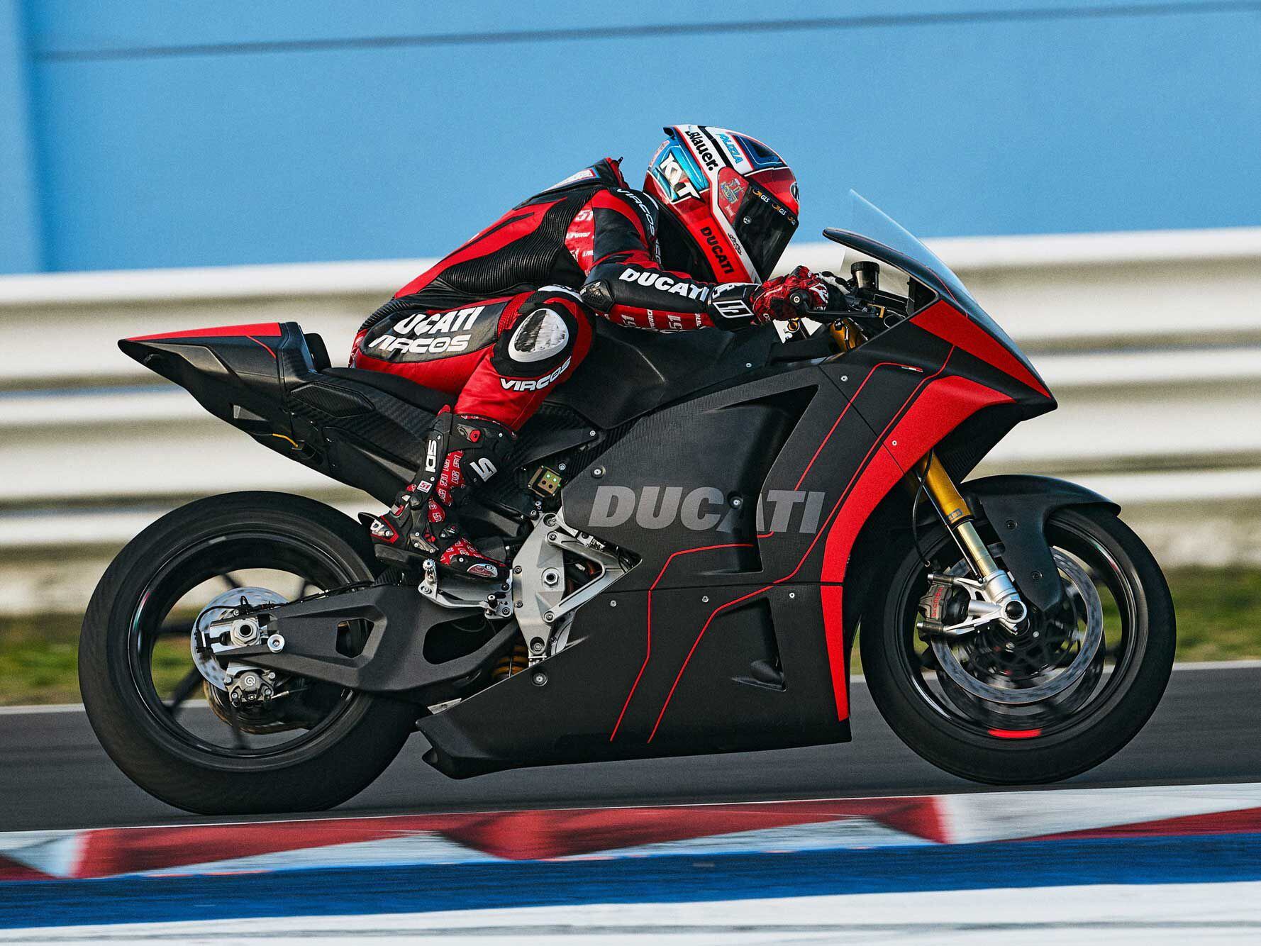 Ducati’s focus on weight savings runs counter to previous electric designs, but comports with the firm’s stated goals of high performance with lightness.