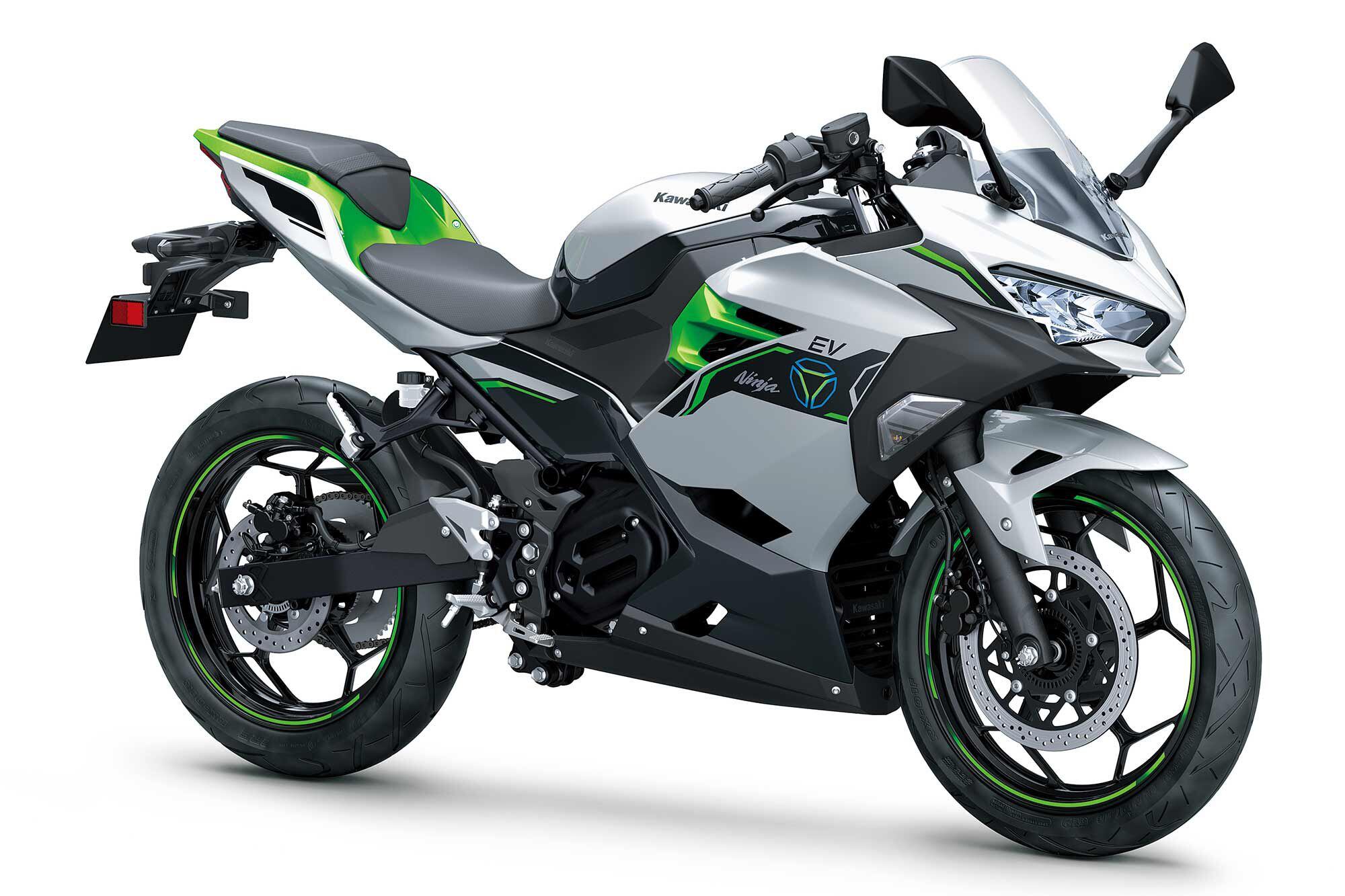 There will be two styles of motorcycles in Kawasaki’s initial E range, this is the faired Ninja-style model.