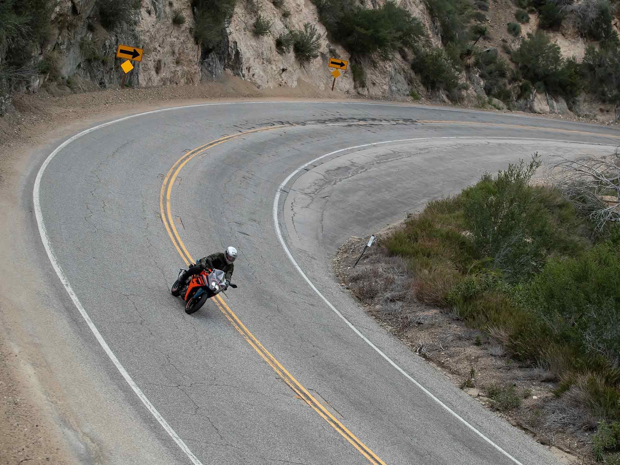 Bending a corner is easy on the RC 390; think it and it is done.