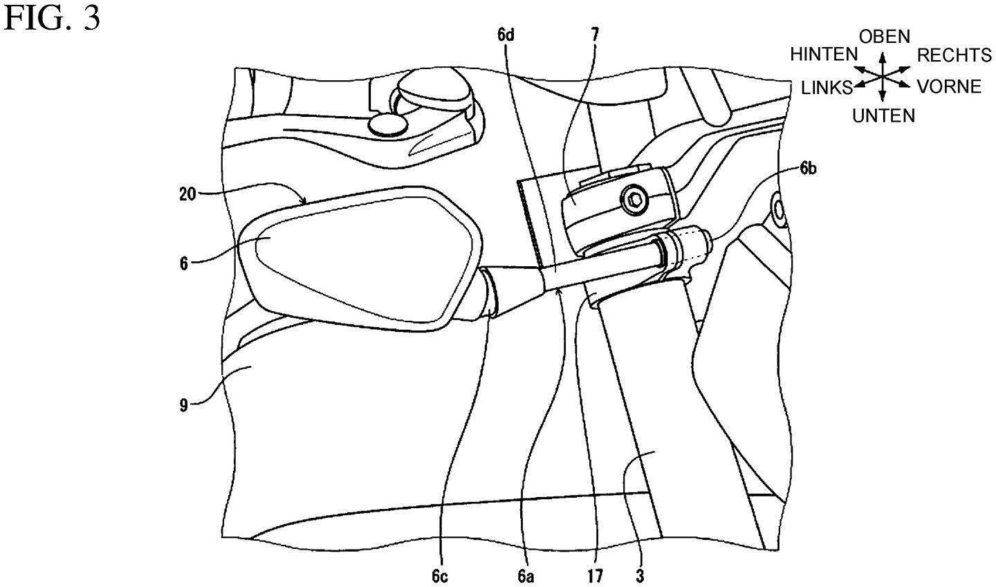 Honda mirror location underneath the triple clamp patent illustration