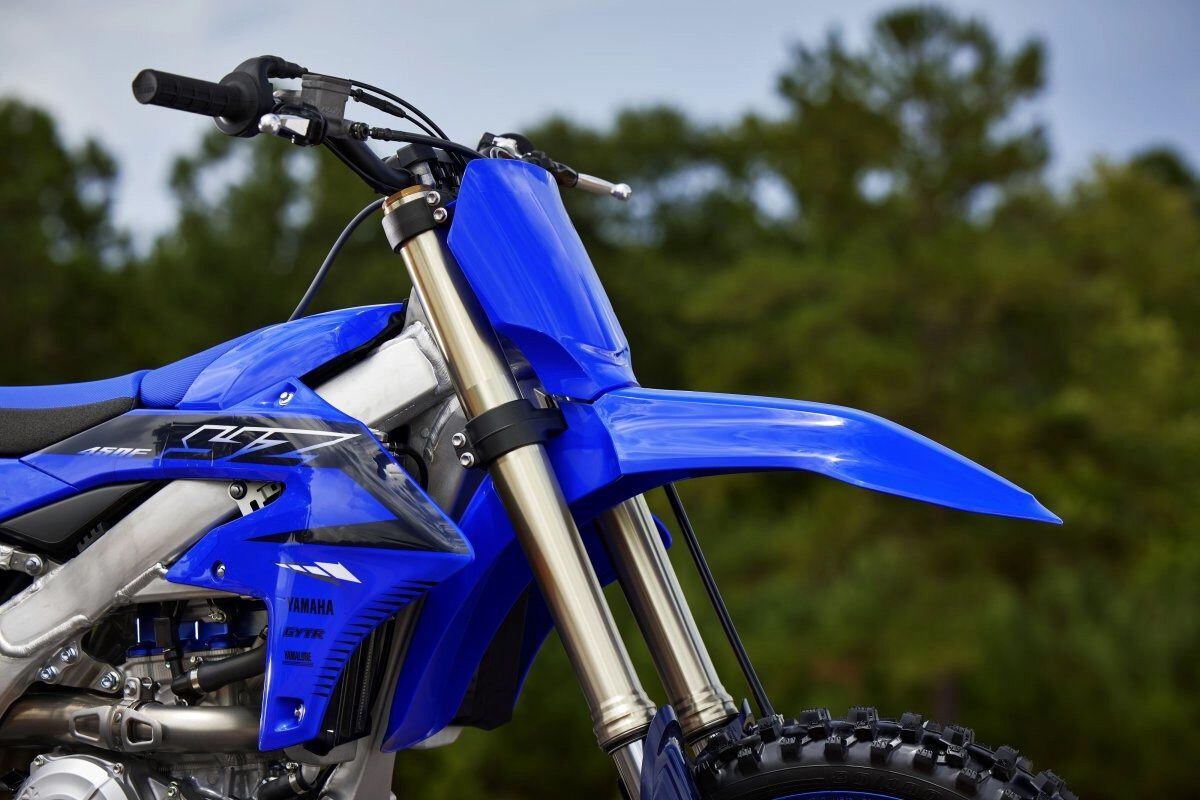 A close-up look at a standard current Yamaha YZF450R.
