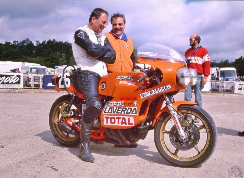 The Laverda V6 at the 1978 Bol d’Or. Look at those bug-eyed headlights!