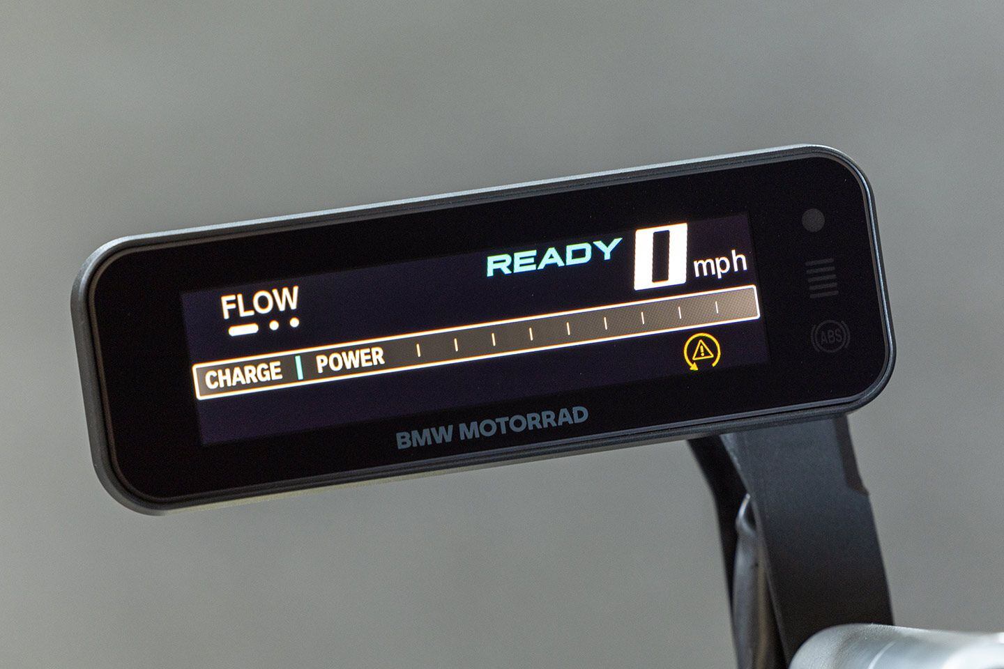 “Micro” TFT dash shows ride modes, state of charge, and the rest. Modes Flow and Surf are standard; Flash is included with the $875 Highline package and provides the highest available regenerative braking. Bluetooth connectivity and even available connectivity over Wi-Fi/cellular network allows checking CE-02 status.