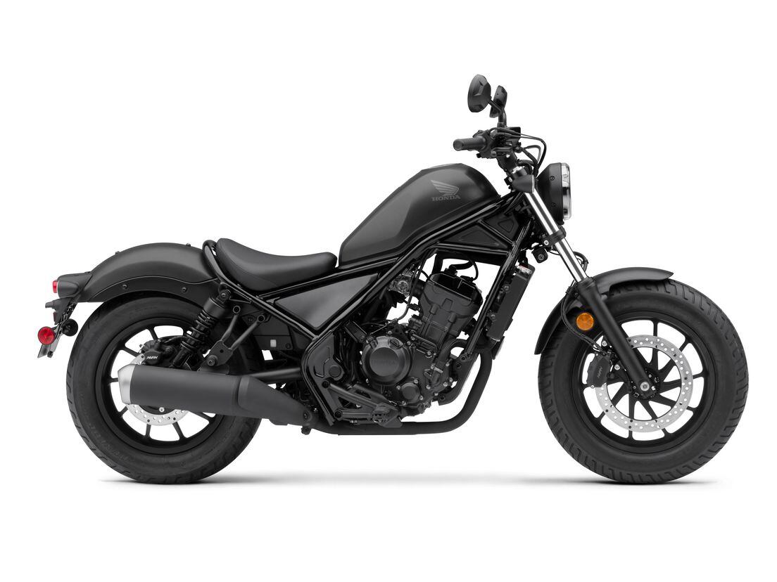 Two colors, Matte Gray Metallic (shown here) and Pearl Blue, are available for the Rebel 300 and ABS version.