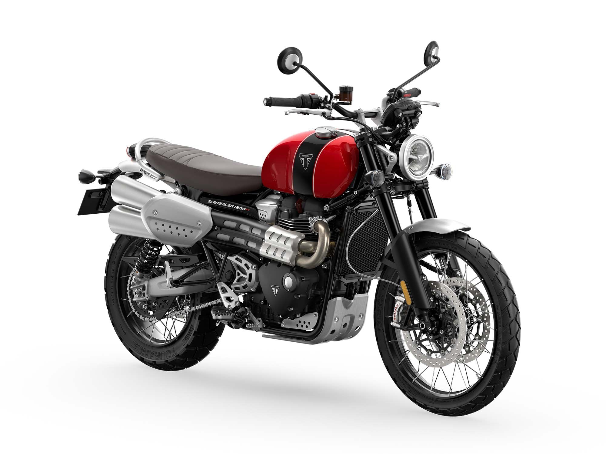 The Scrambler 1200 XE and XC return for 2023 with a new color option as shown on this XC: Carnival Red and Jet Black.