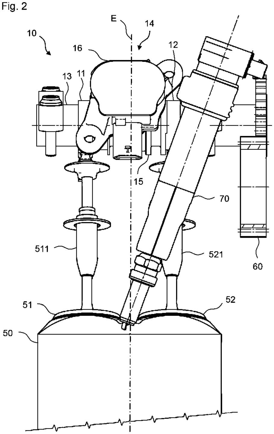 With the solenoid and actuation spiral grooves at the center of the intake cam (rather than end mounted as on the R 1250 GS), the spark plug and stick coil must be angled for clearance, as this patent illustration shows.