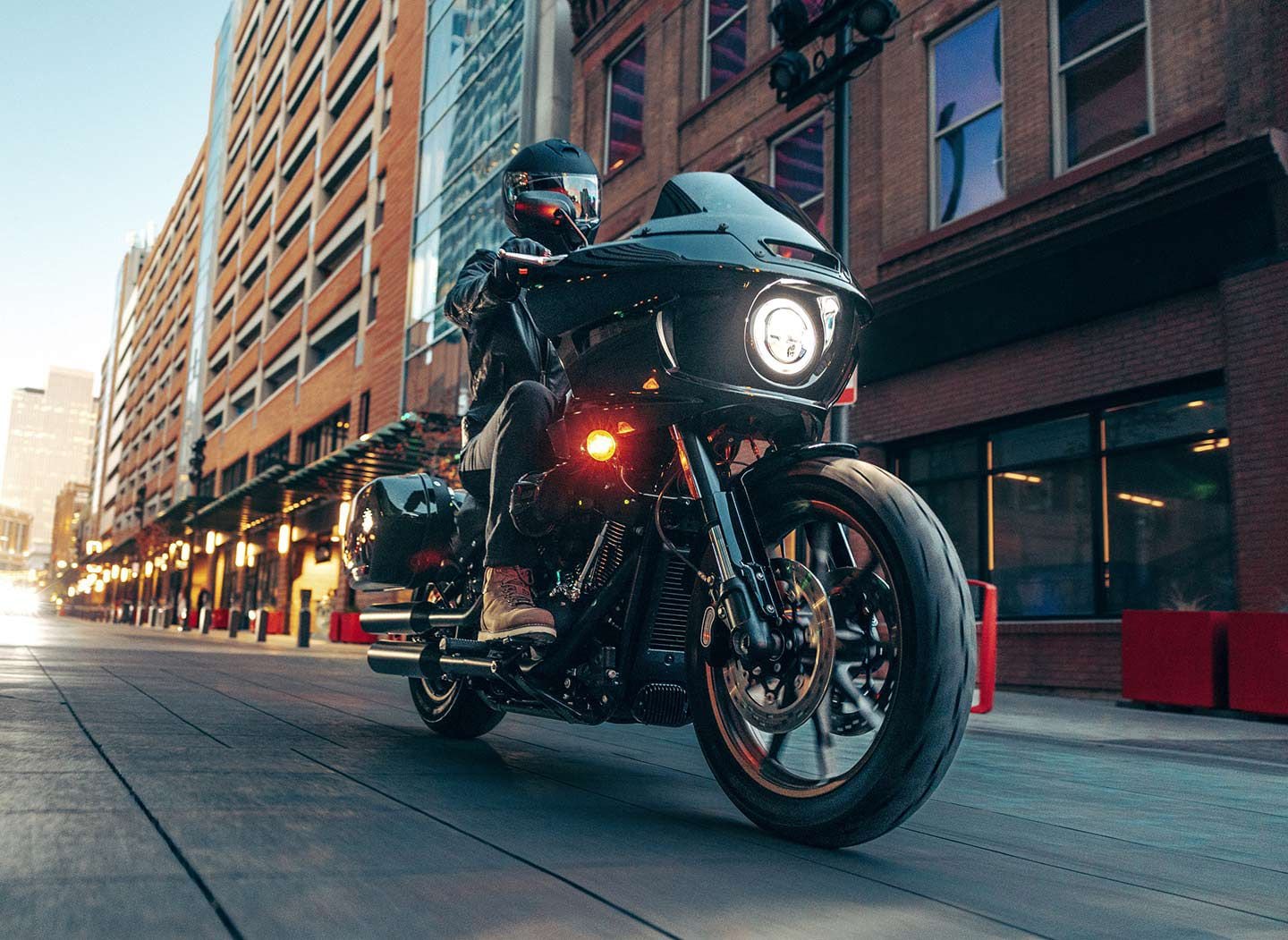 The 2024 Low Rider ST pushes a performance vibe with a jacked-up rear suspension, high handlebars, and beefy M-8 117 engine. MSRP is $23,399.