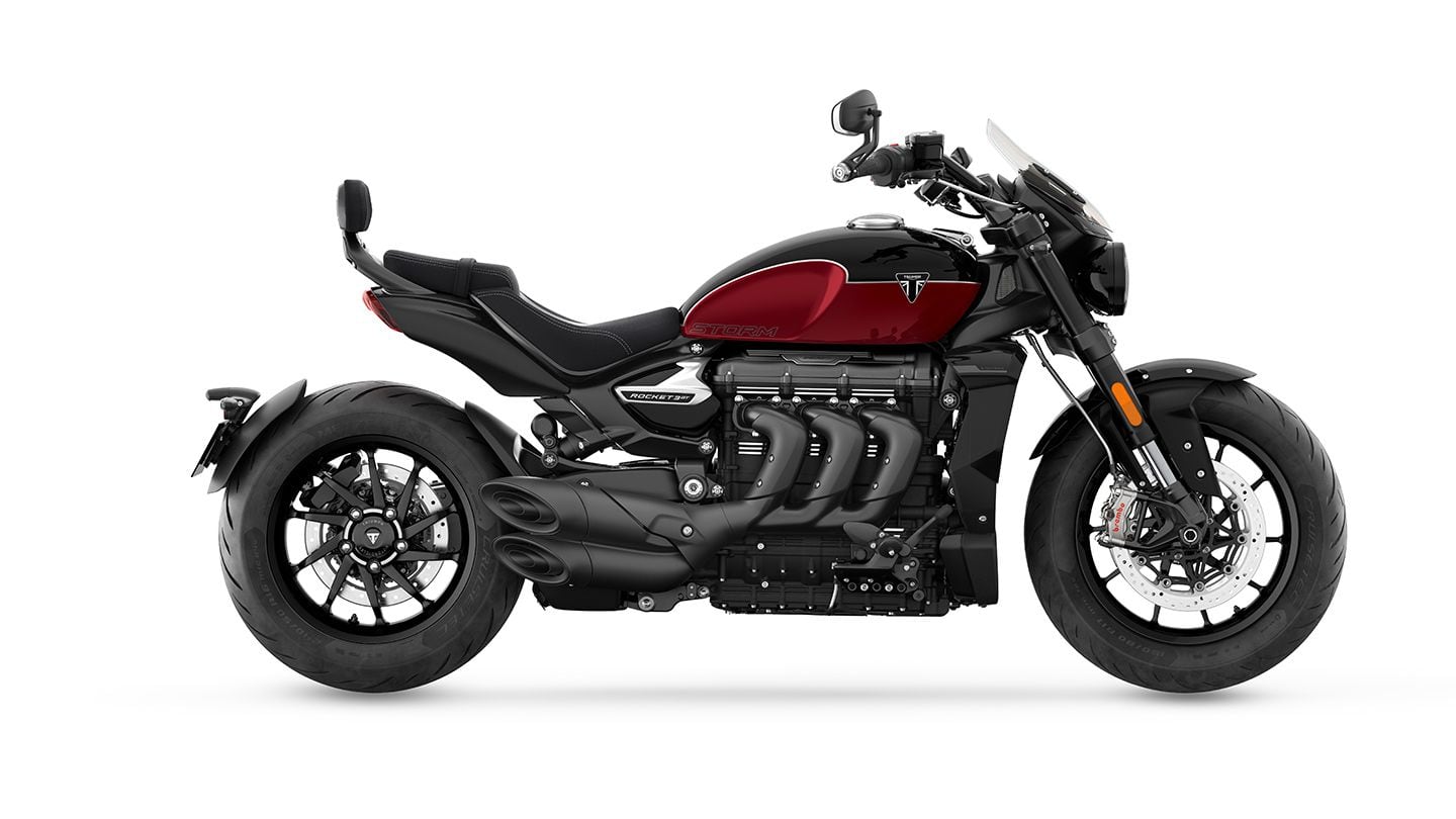 The 2024 Triumph Rocket 3 GT Storm has a cruiser style compared to the R.